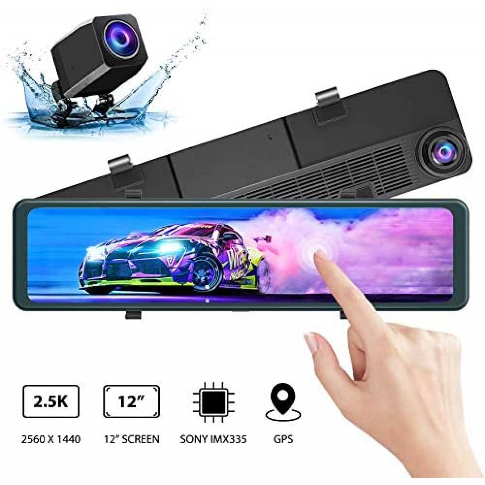 Cámara de respaldo para carro AKASO DL12 12" Pantalla táctil 