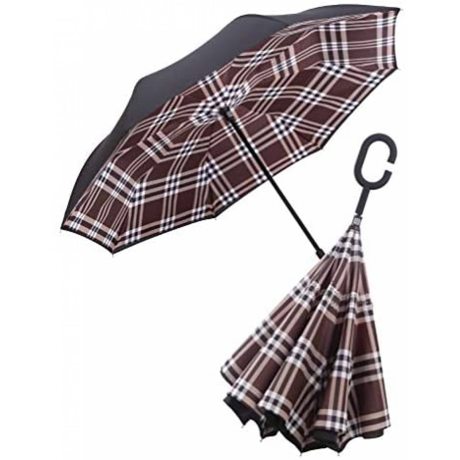 Paragüas Invertido RainCaper Black & Coco Plaid -Negro 