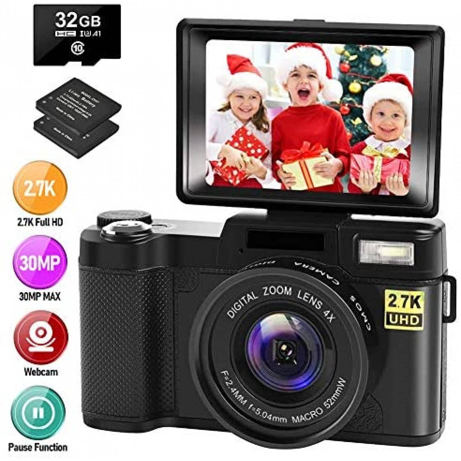 Cámara CEDITA Digital 30MP HD 2.7K 32GB de Memoria -Negro