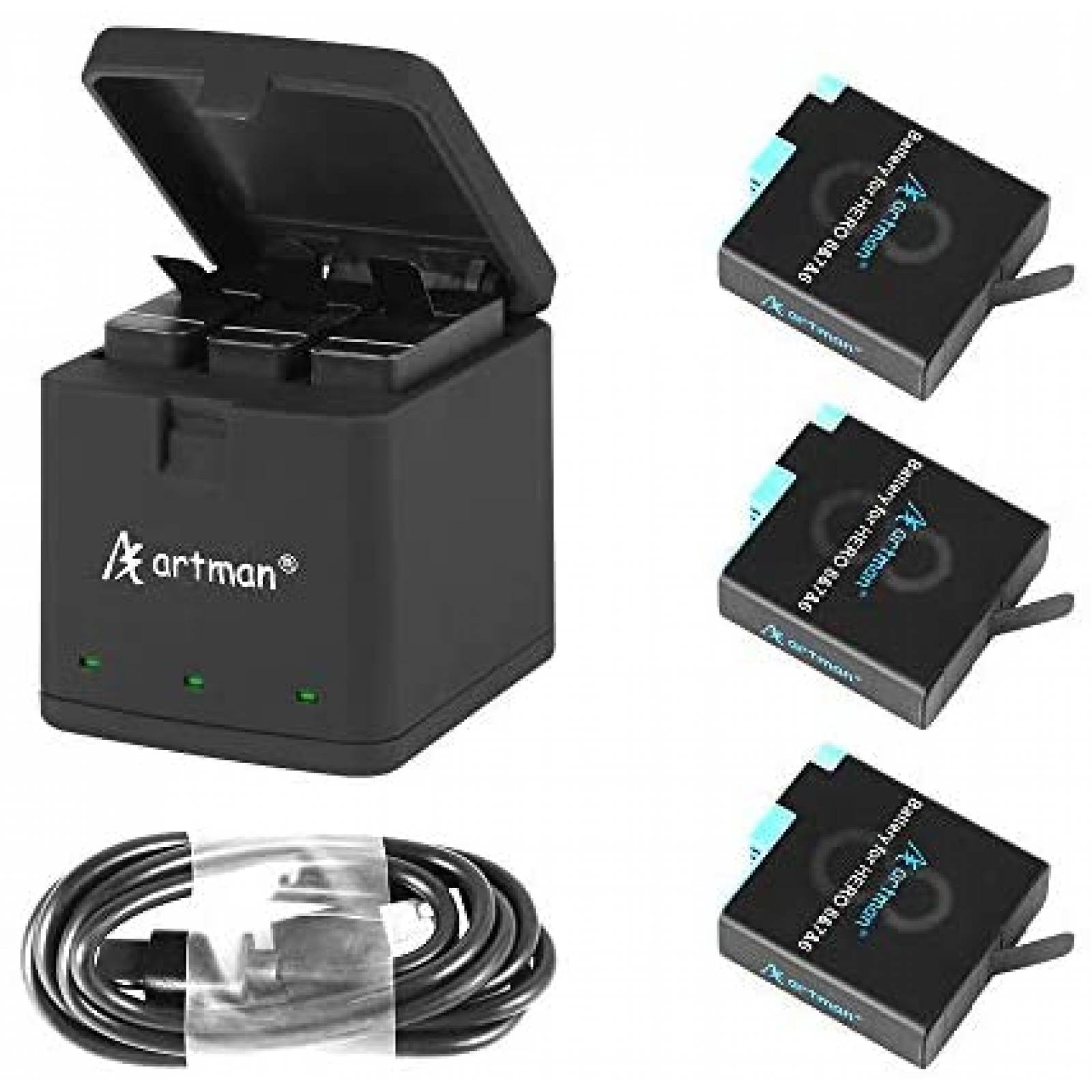 Cargador de Baterías GoPro Hero A Artman 3 Baterías -Negro 