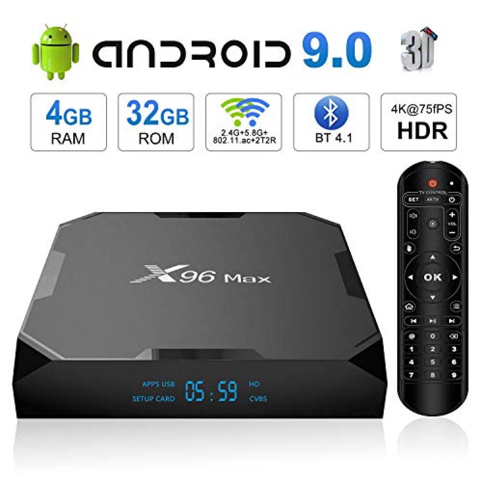 Reproductor de TV SUPVIN X96 Max Android 8.1 4GB 32GB S905X2 