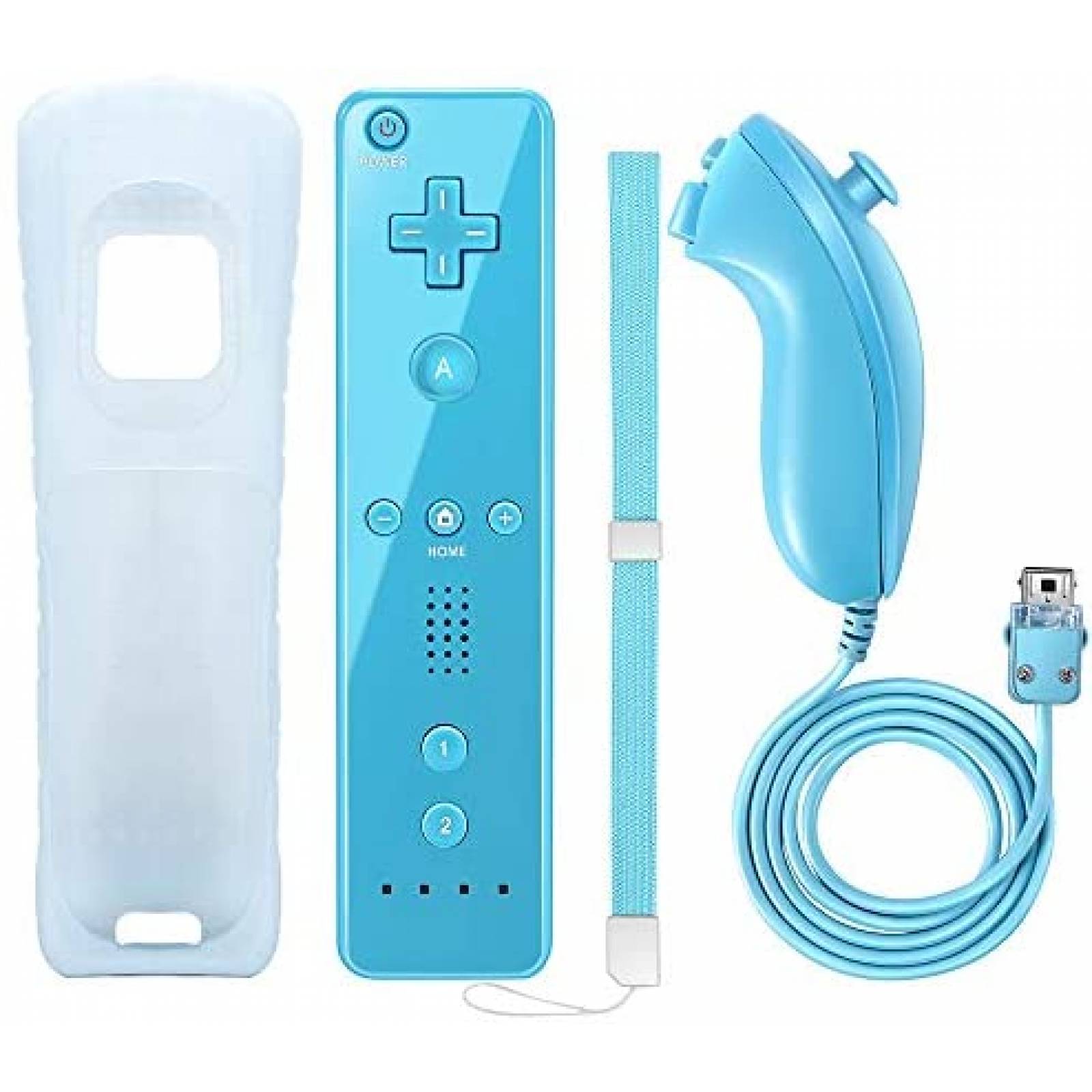 Control de Consola NC Wii y Wii U + Nunchuck + Funda -Azul 