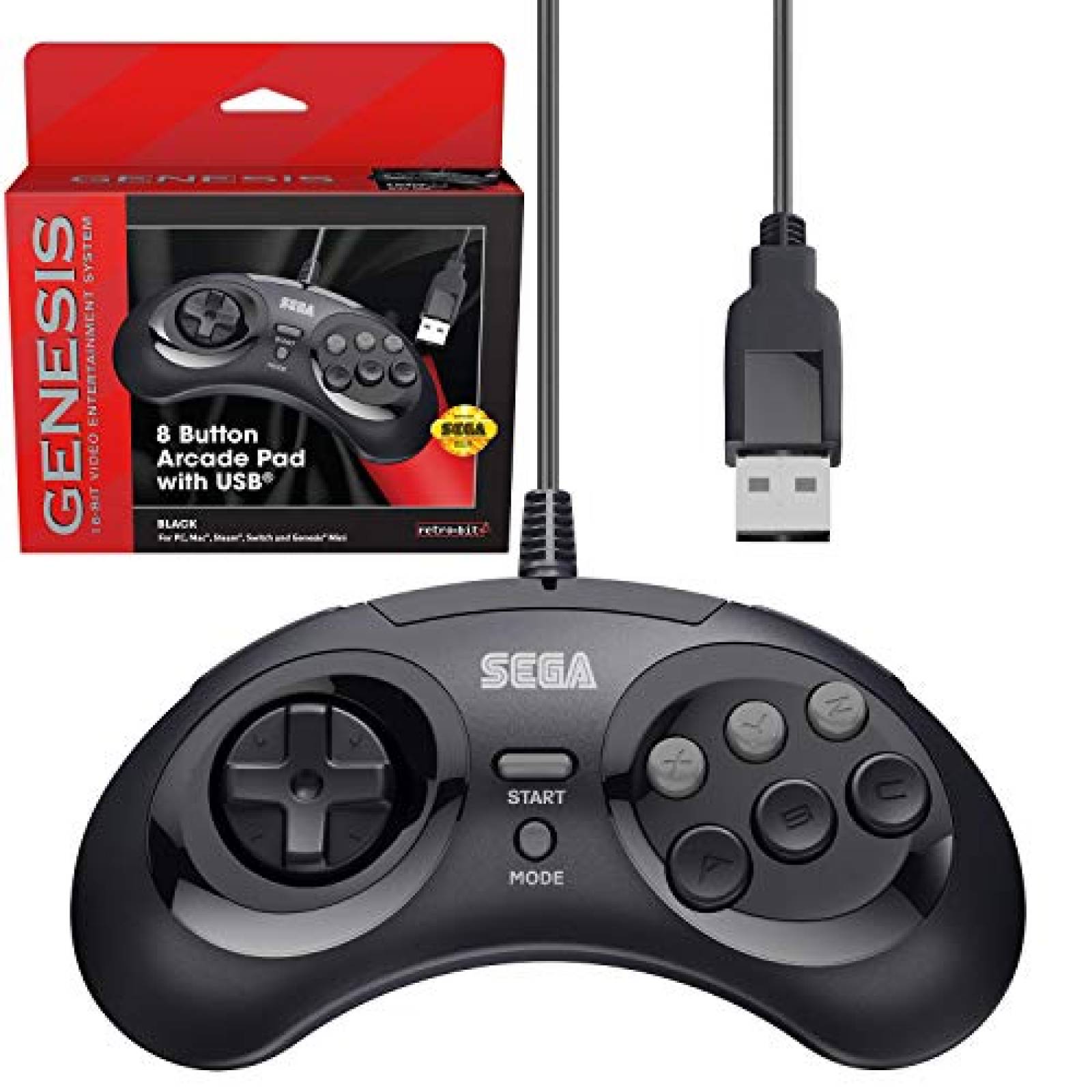 Control Retro-Bit Sega Genesis USB 8 Botones PC Mac 
