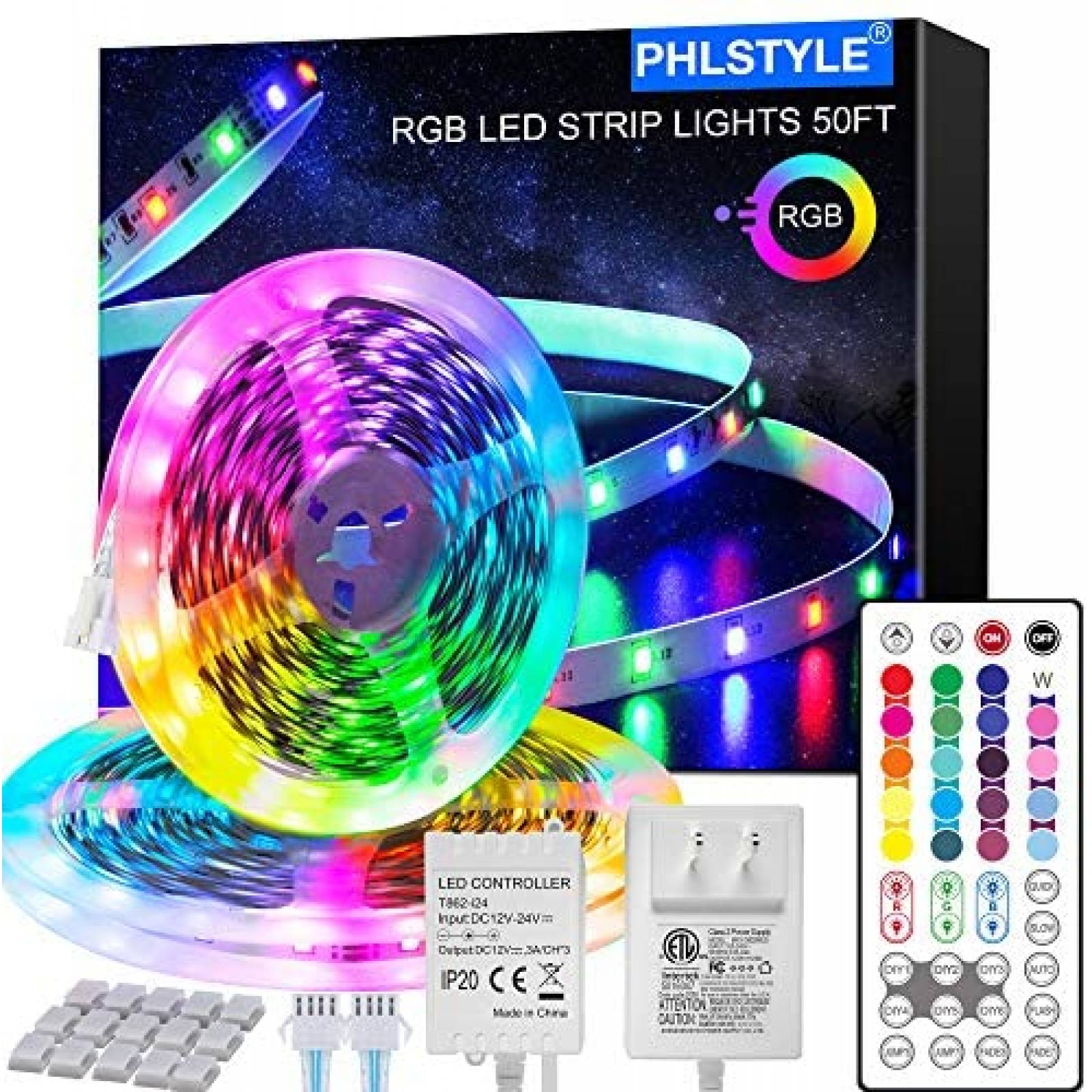 Luces de Tira LED PHLSTYLE 50ft RGB Durable Flexible -Blanco