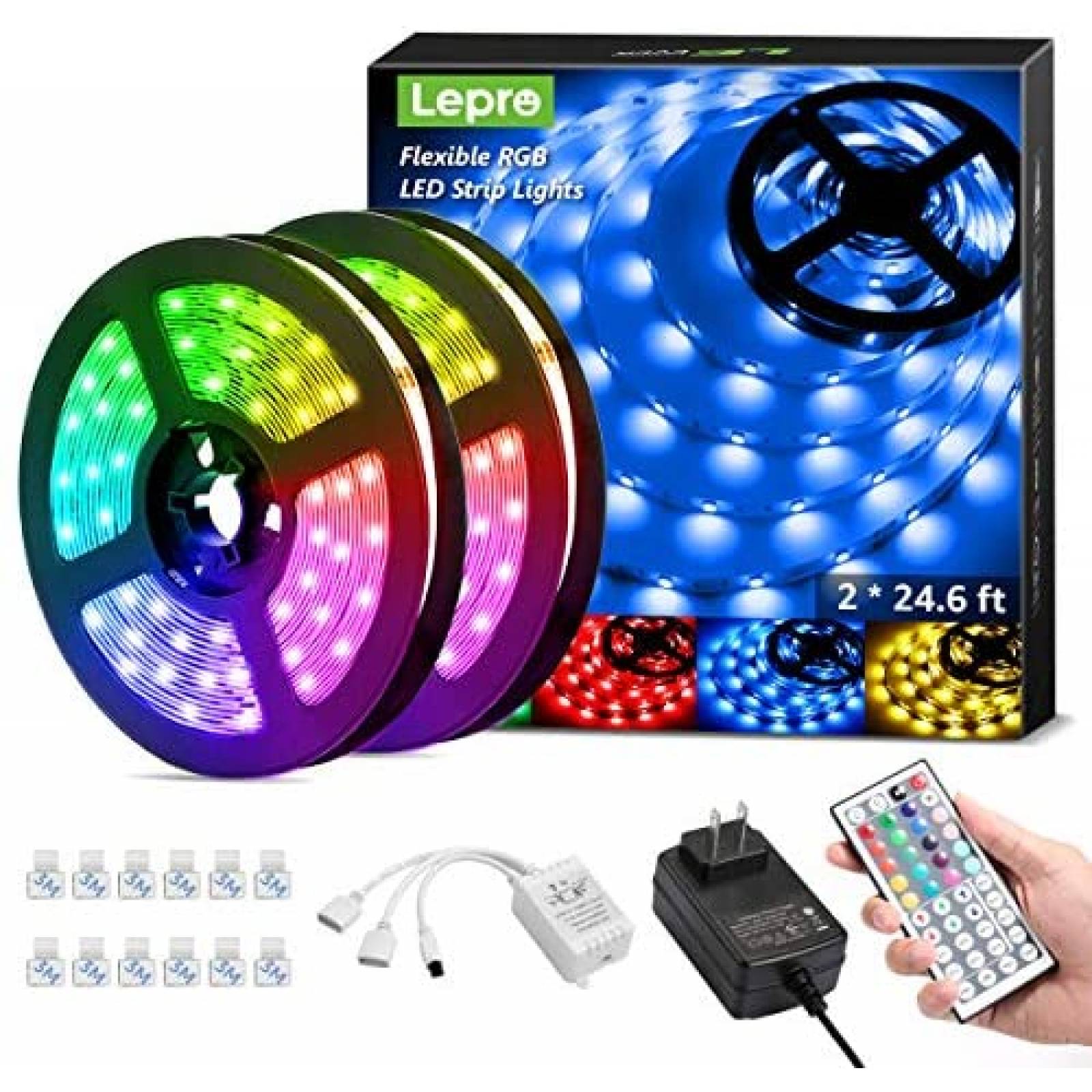 Luces de Tira LED Lepro 50ft RGB 5050 12V -Arcoíris 