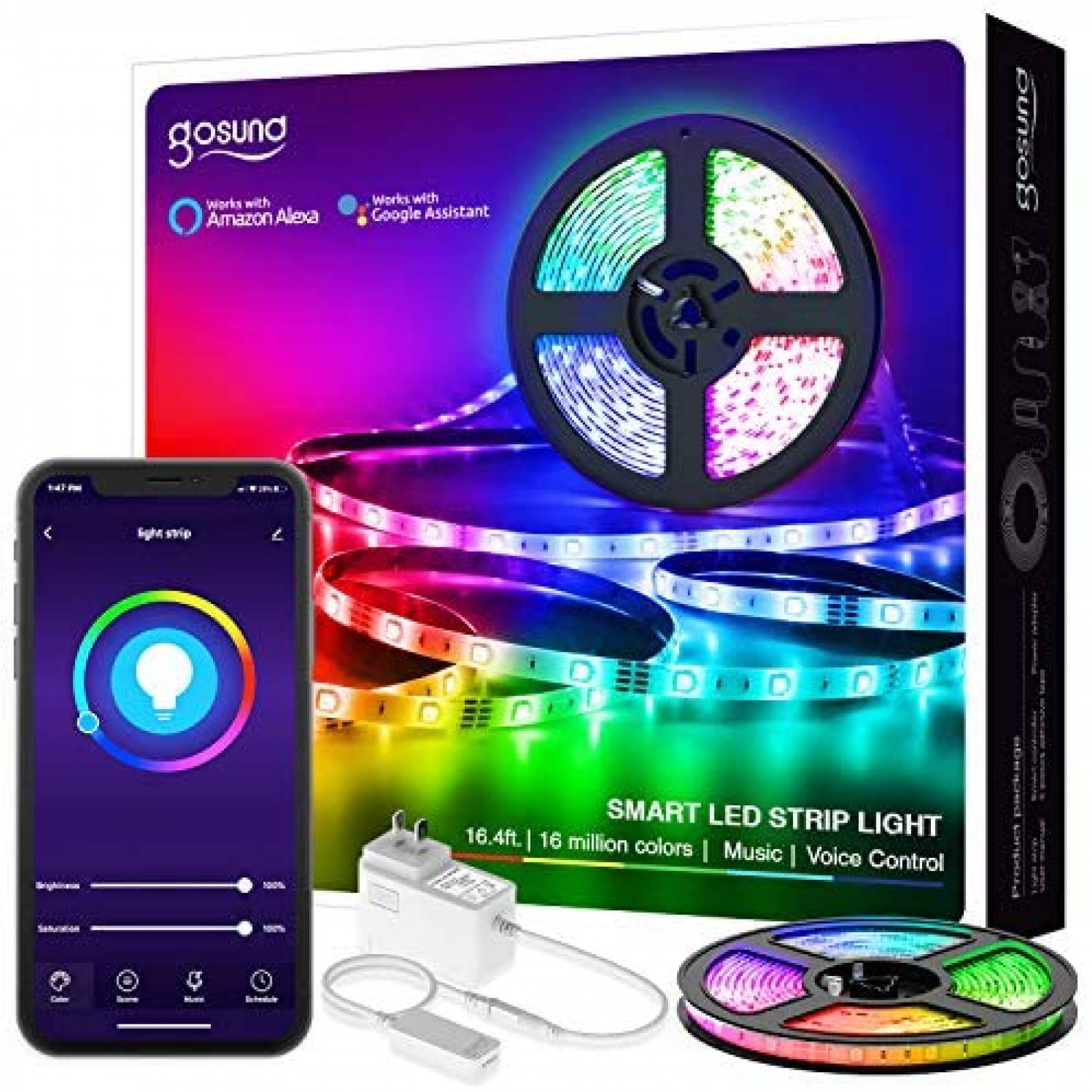 Luces de Tira LED gosund 16.4ft 5050 RGB WiFi -Multicolor