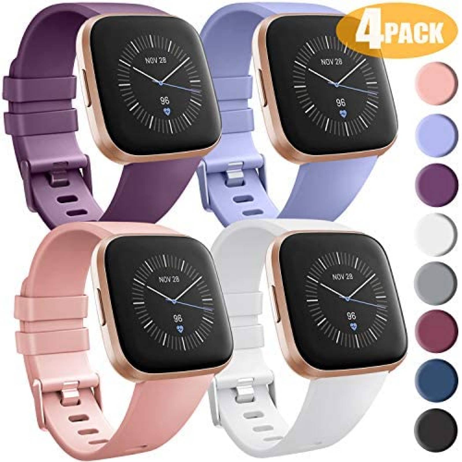 Bandas para Reloj Mugust Fitbit Versa 2 4 Pzs -Morado y Rosa 