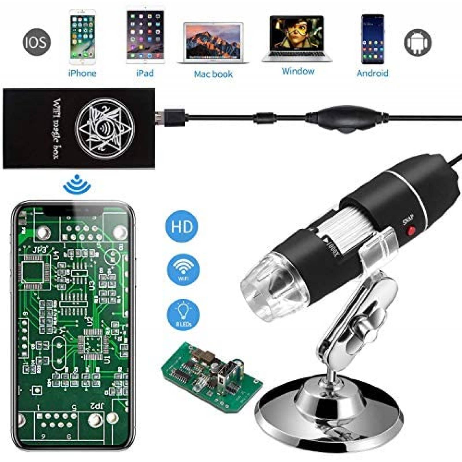 Microscopio Digital Jiusion WiFi USB Inalámbrico Luces LED