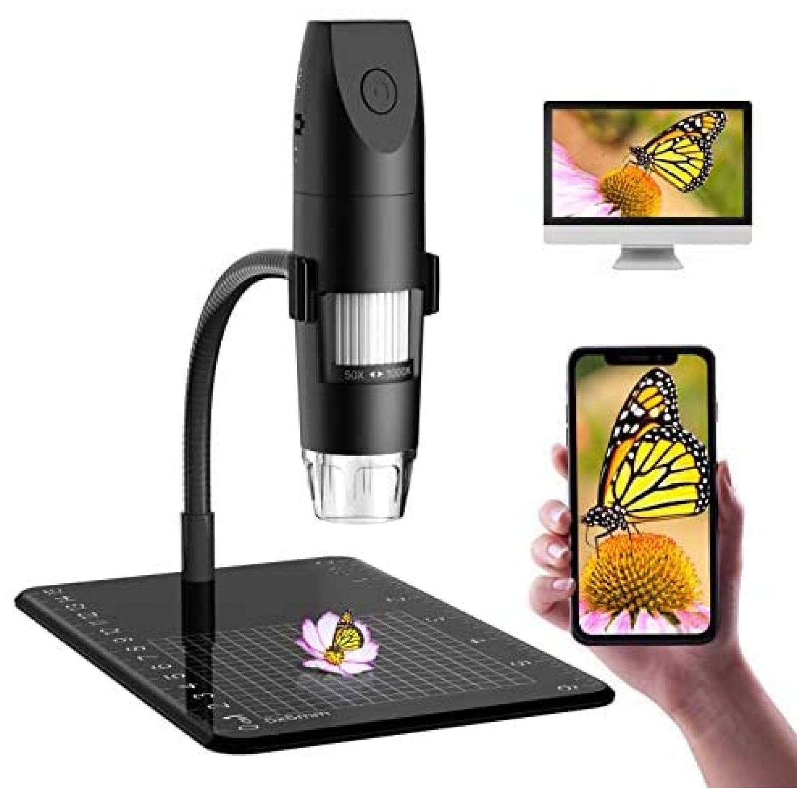 Microscopio Digital SKYBASIC Wi-Fi 50-100X LED 1080P -Negro 