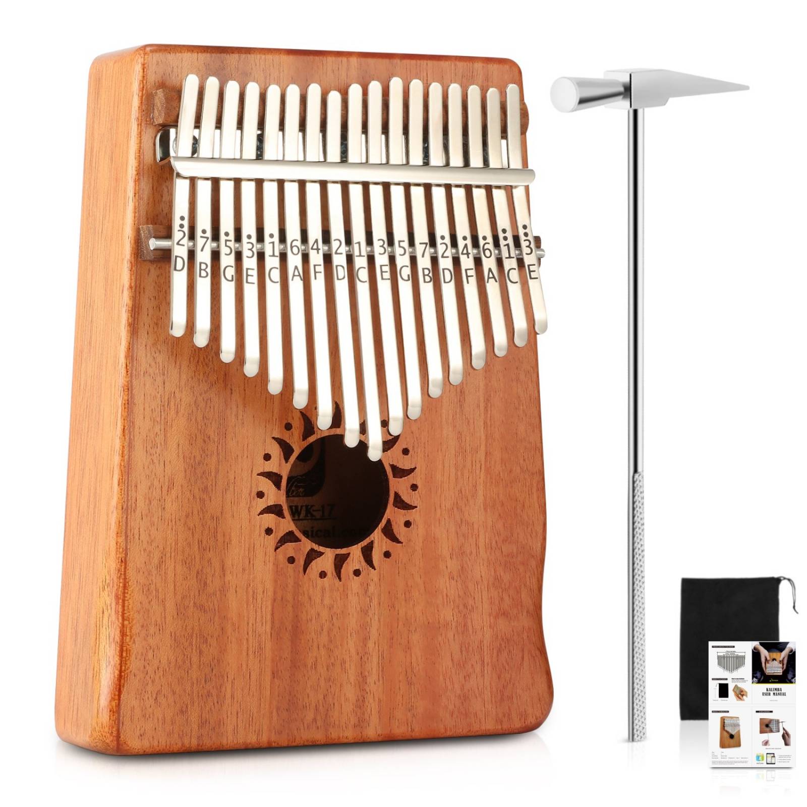 Kalimba Mbira Donner 17 teclas caoba portátil con accesorios 