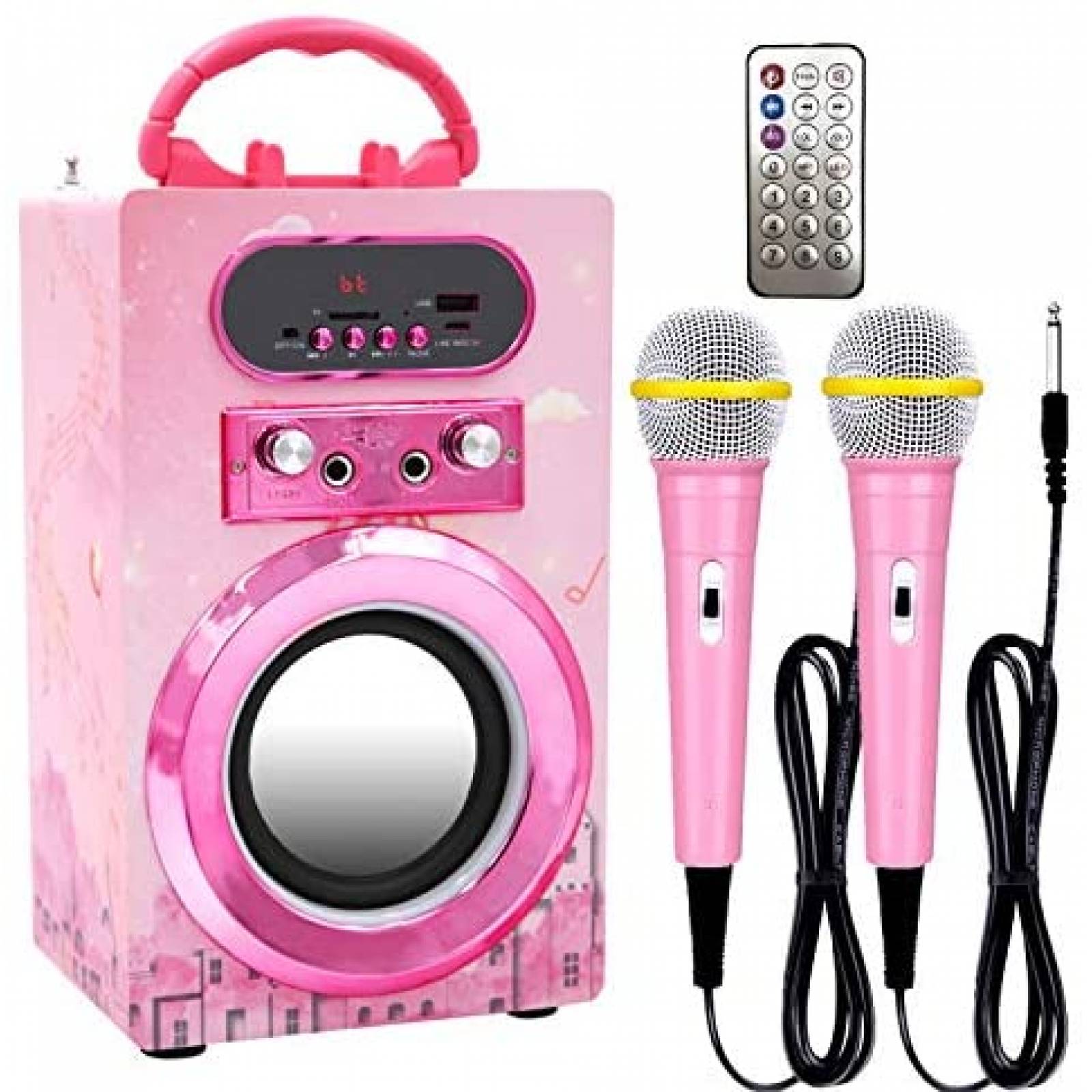 Karaoke Kidsonor Bluetooth + 2 Micrófonos MP3 -Rosa