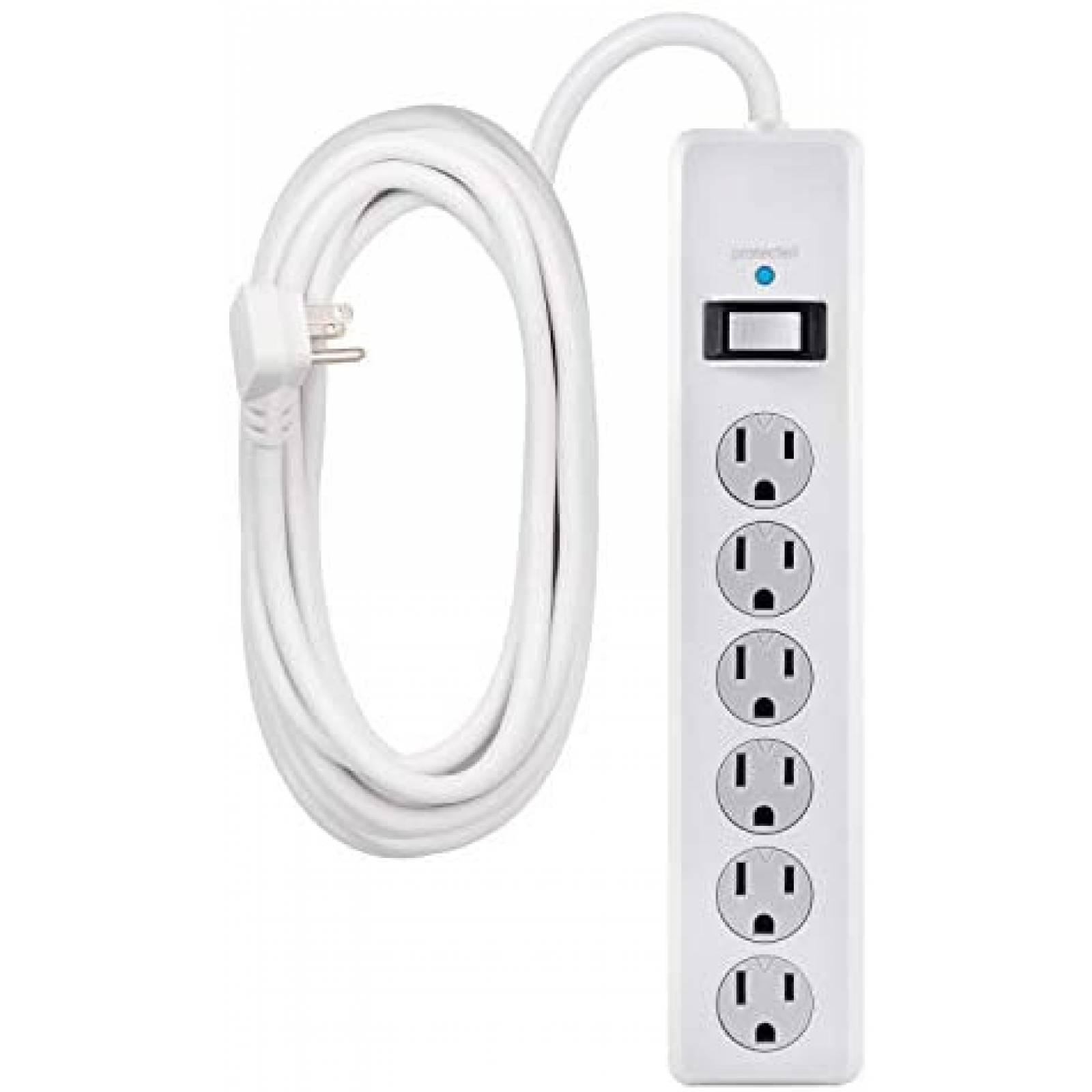 Toma de Corriente GE 6 Entradas Cable de 20 Pies -Blanco 