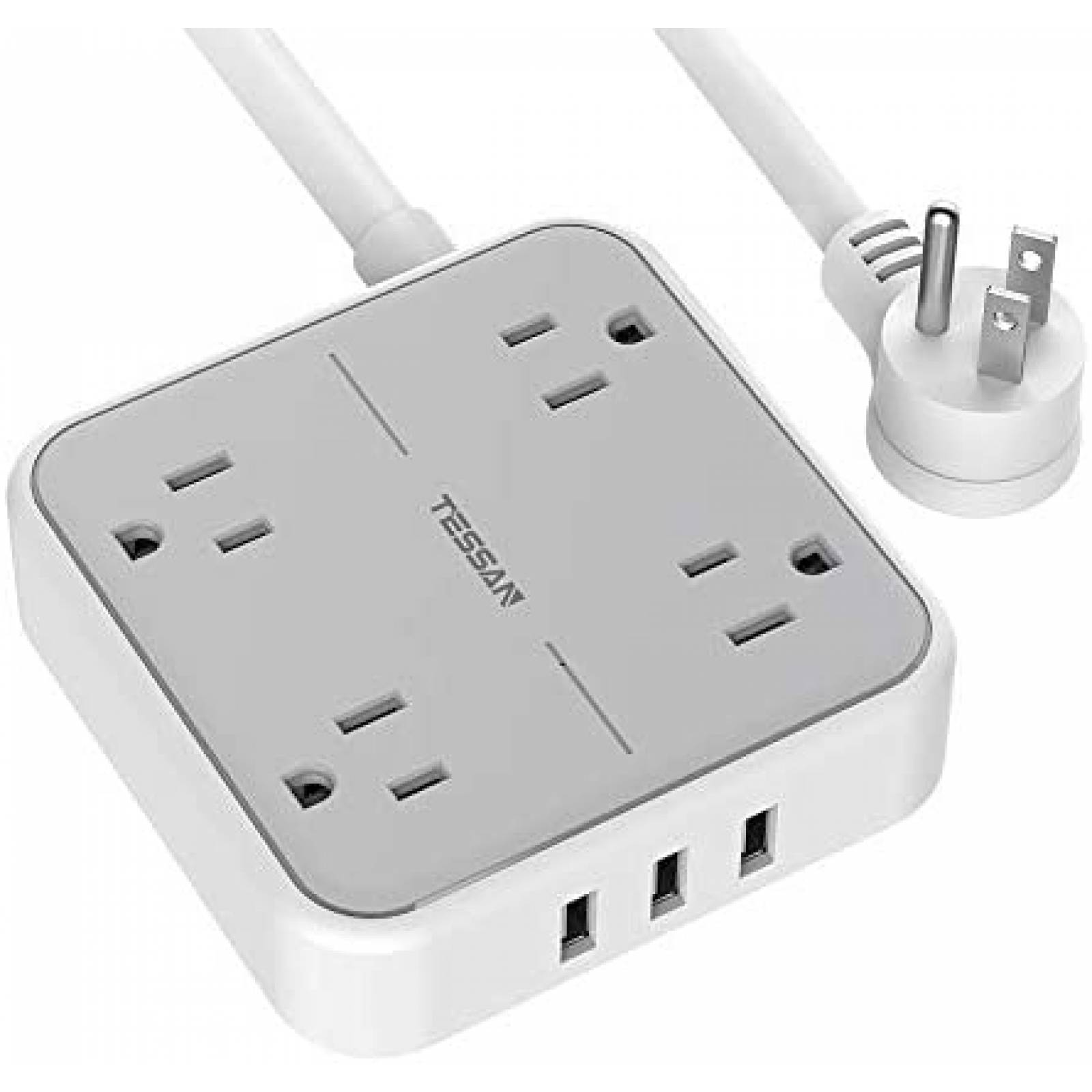 Extensión eléctrica TESSAN Montable c/4 Entradas y 3 p/USB 