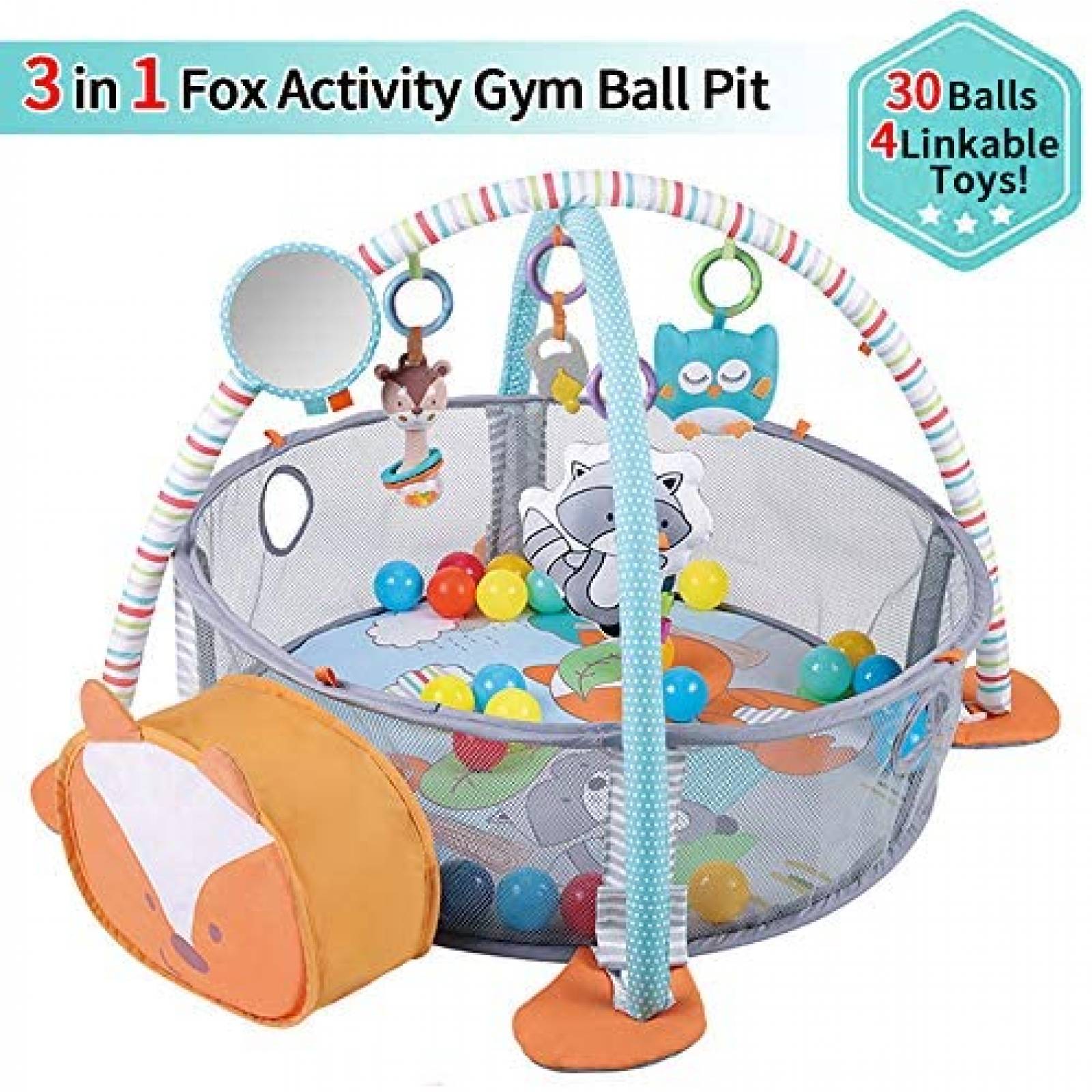 Gimnasio para bebés WYSWYG Fox 3 en 1 4 juguetes colgantes 