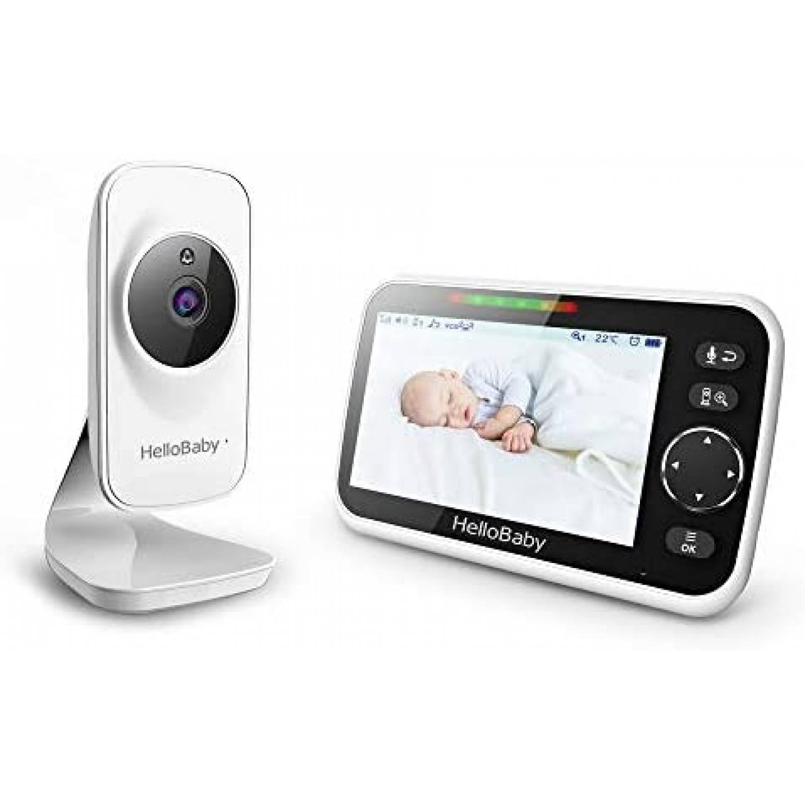Monitor para Bebé HelloBaby 5'' LCD Visión Nocturna -Blanco