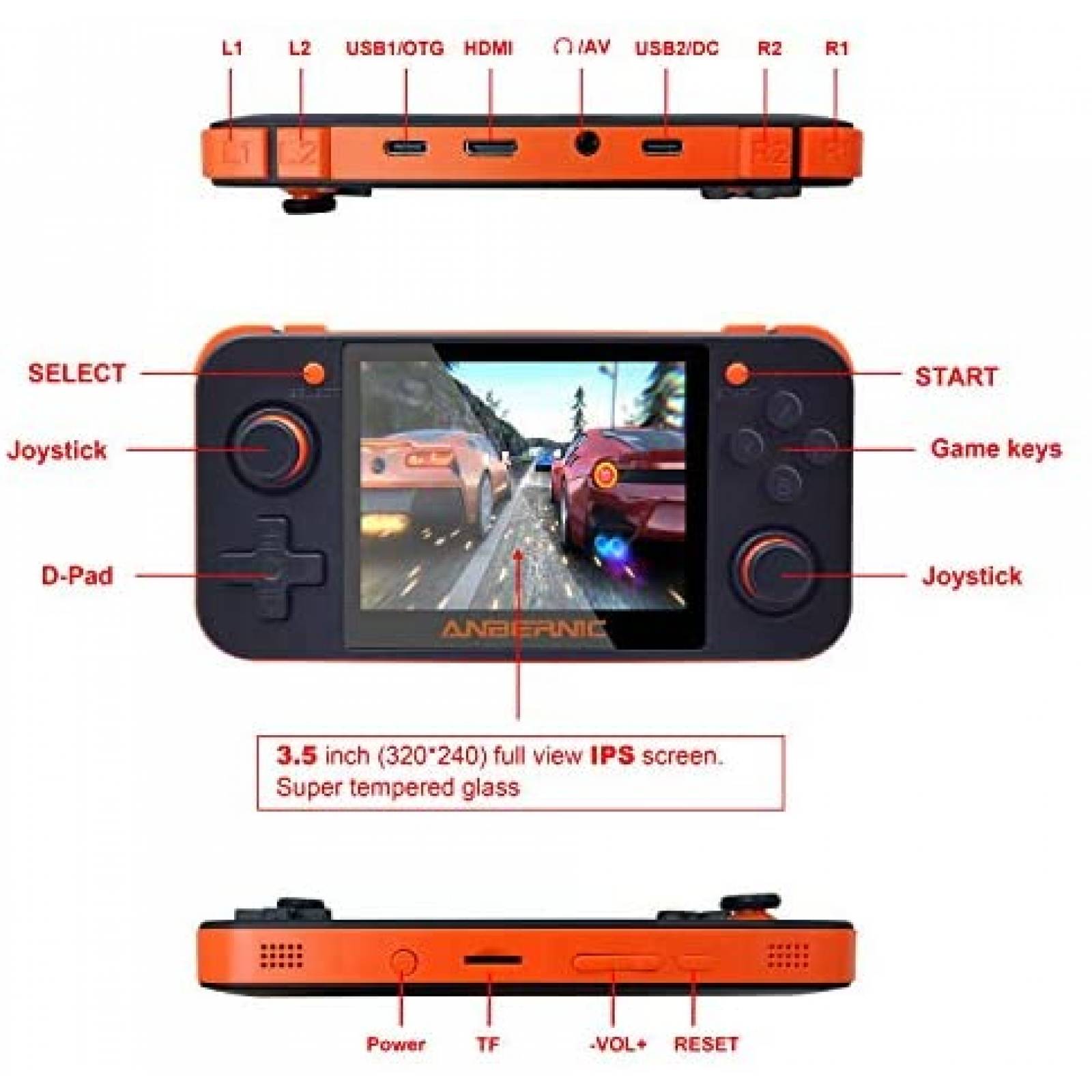 Consola de Videojuegos BAORUITENG RG350 2500 Juegos -Negro 