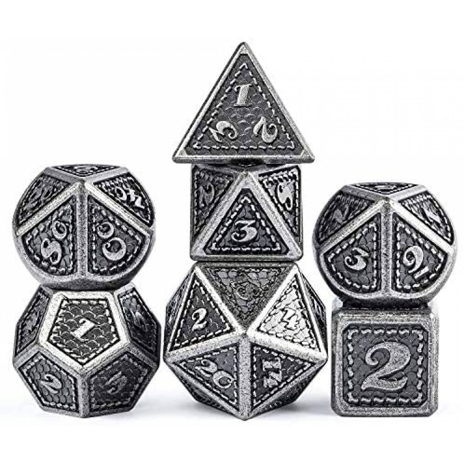 Set de Dados DNDND Dungeons and Dragons 7 Pzs -Plateado 