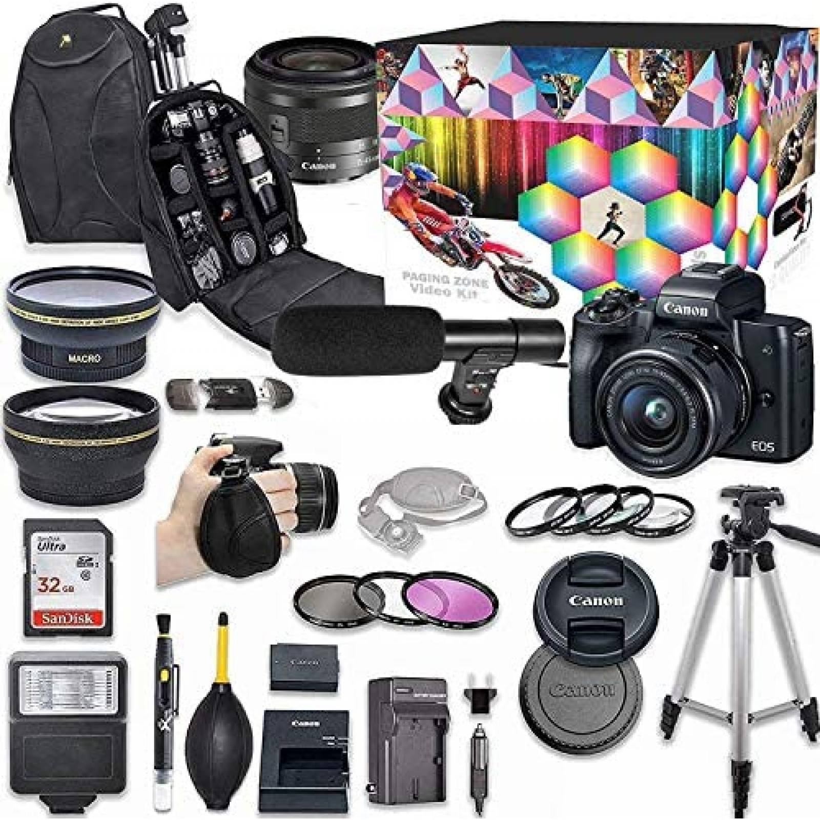 Cámara Digital Canon EOS M50 15-45mm + Accesorios -Negro