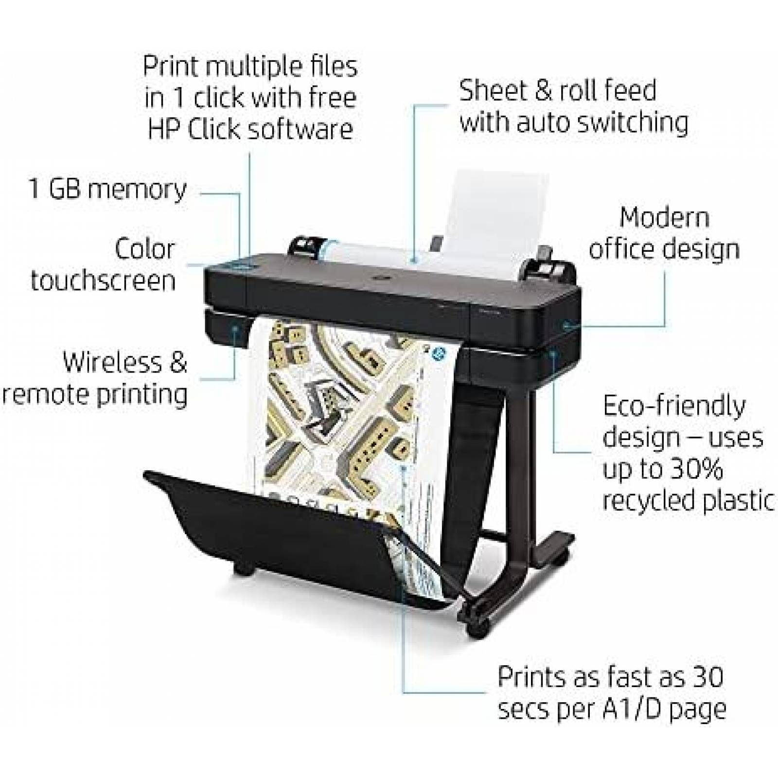 Impresora HP DesignJet T630 Inalambrica 24" -Negro