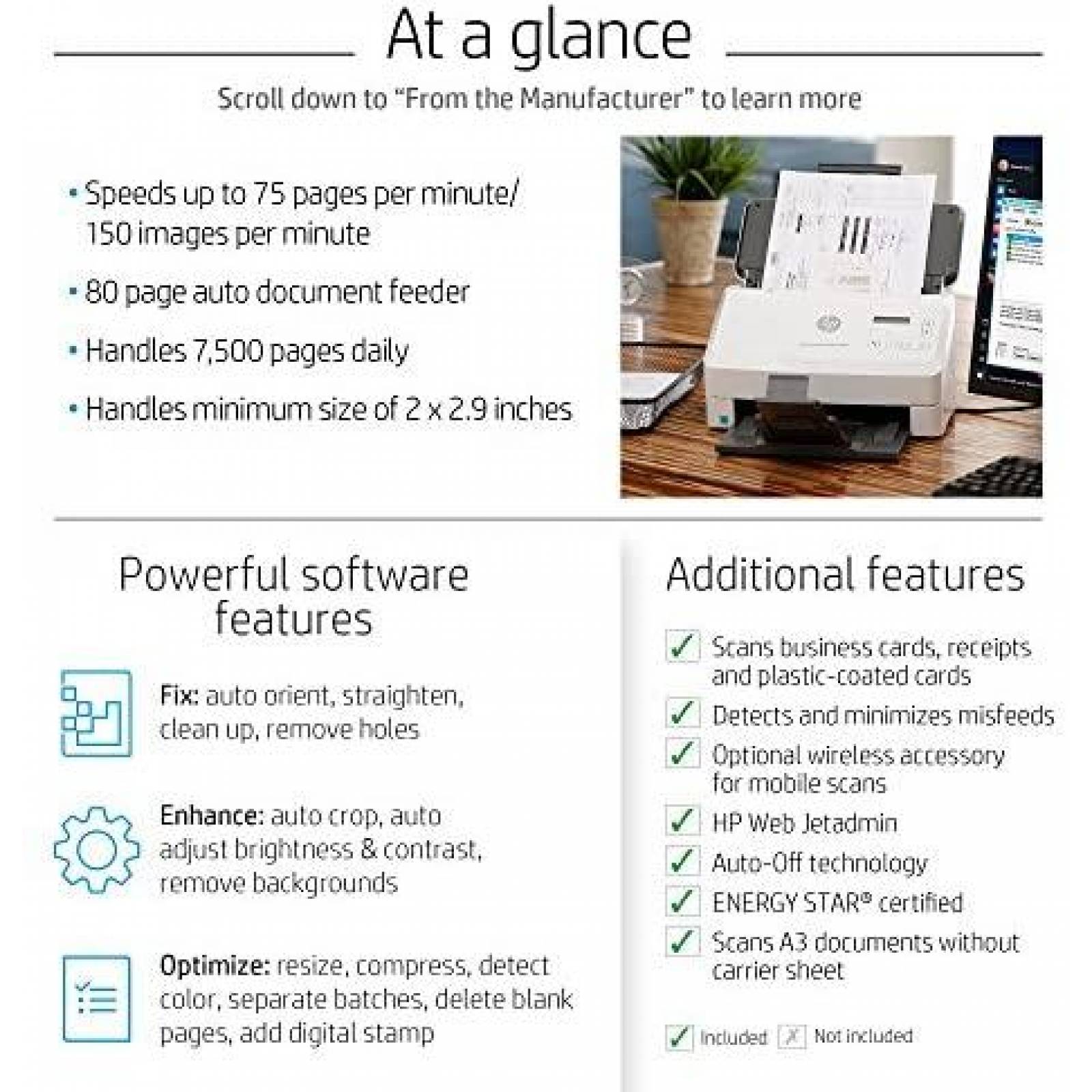 Escaner HP Blanco y Negro y Color 7.79"x12.2"x7.48" -Blanco