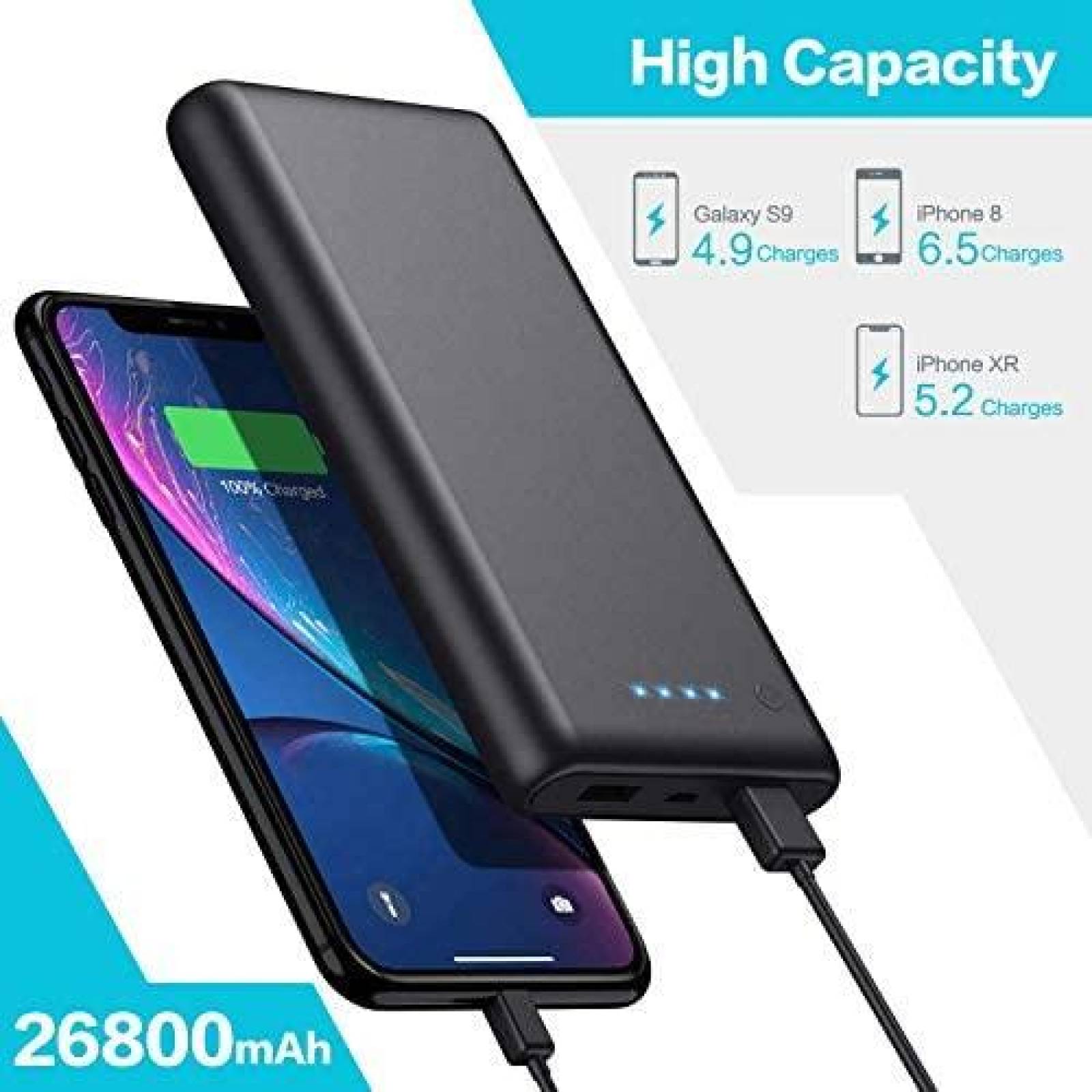 Cargador Portatil Yacikos Indicadores LED 26800mAh USB