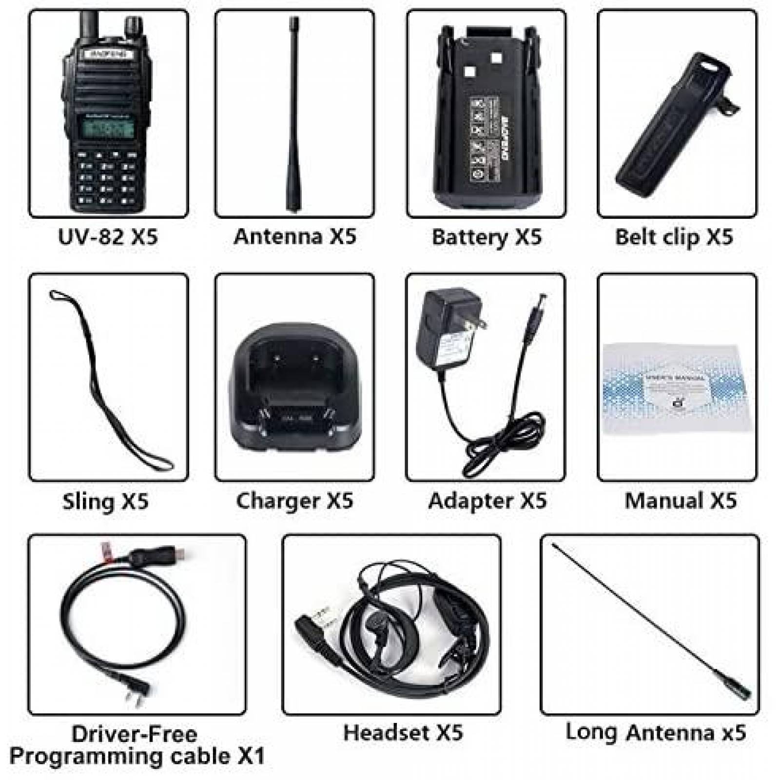Radio BAOFENG UV-80 2 caminos pregramacion antena -Negro