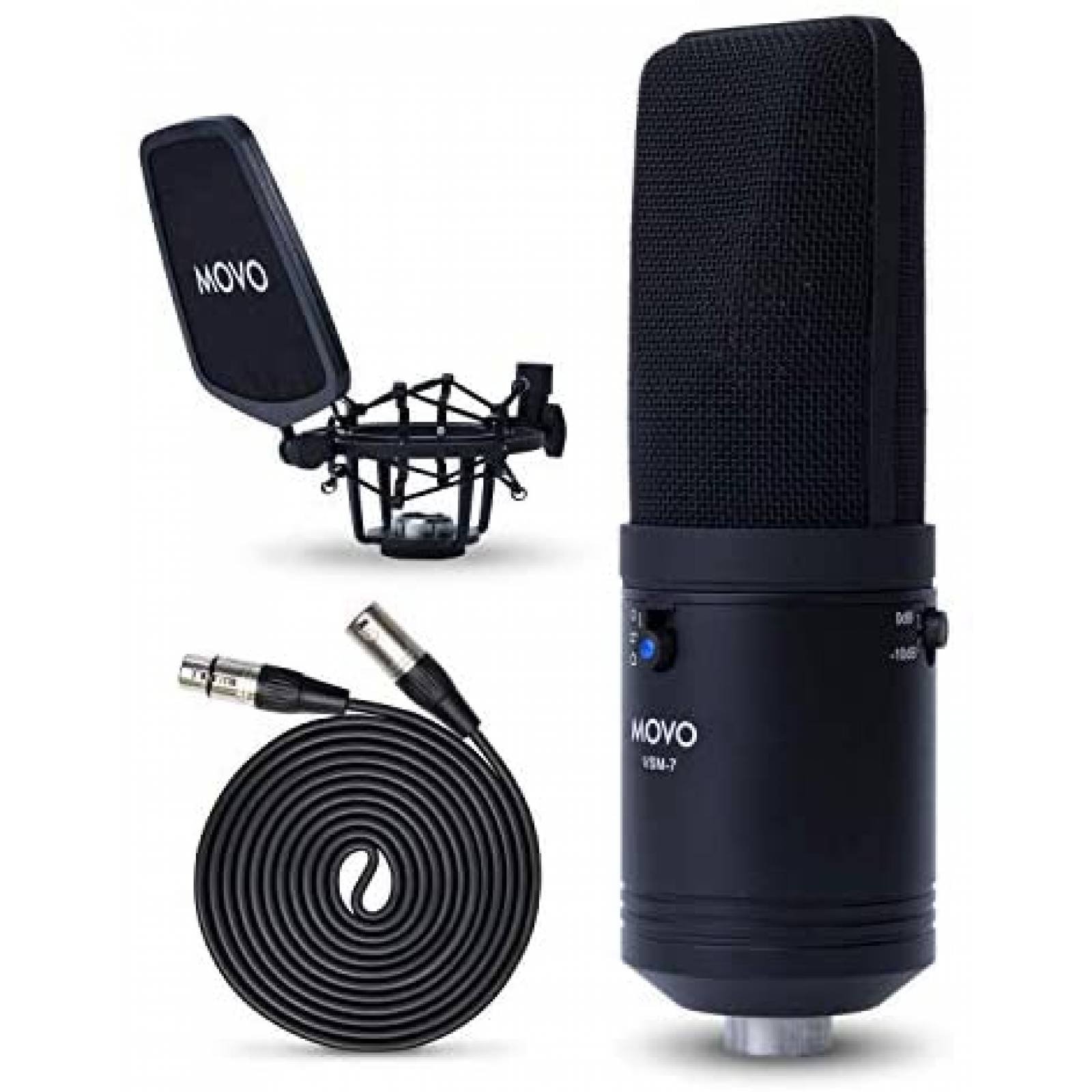 Microfono Movo VSM-7 filtro pop+cable XLR -Negro 