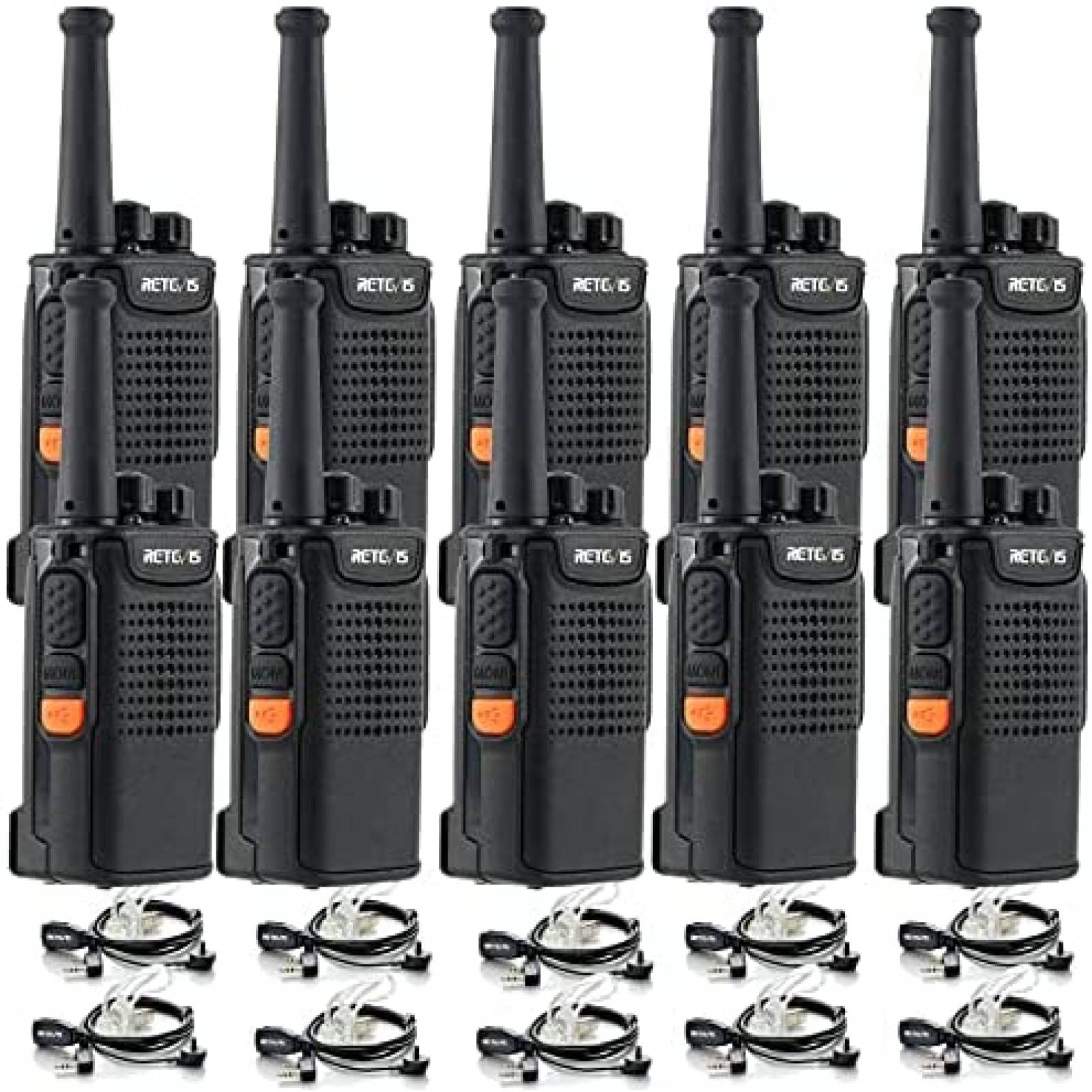 10 Walkie Talkies Retevis RT67 3000mAh 40dB -Negro 