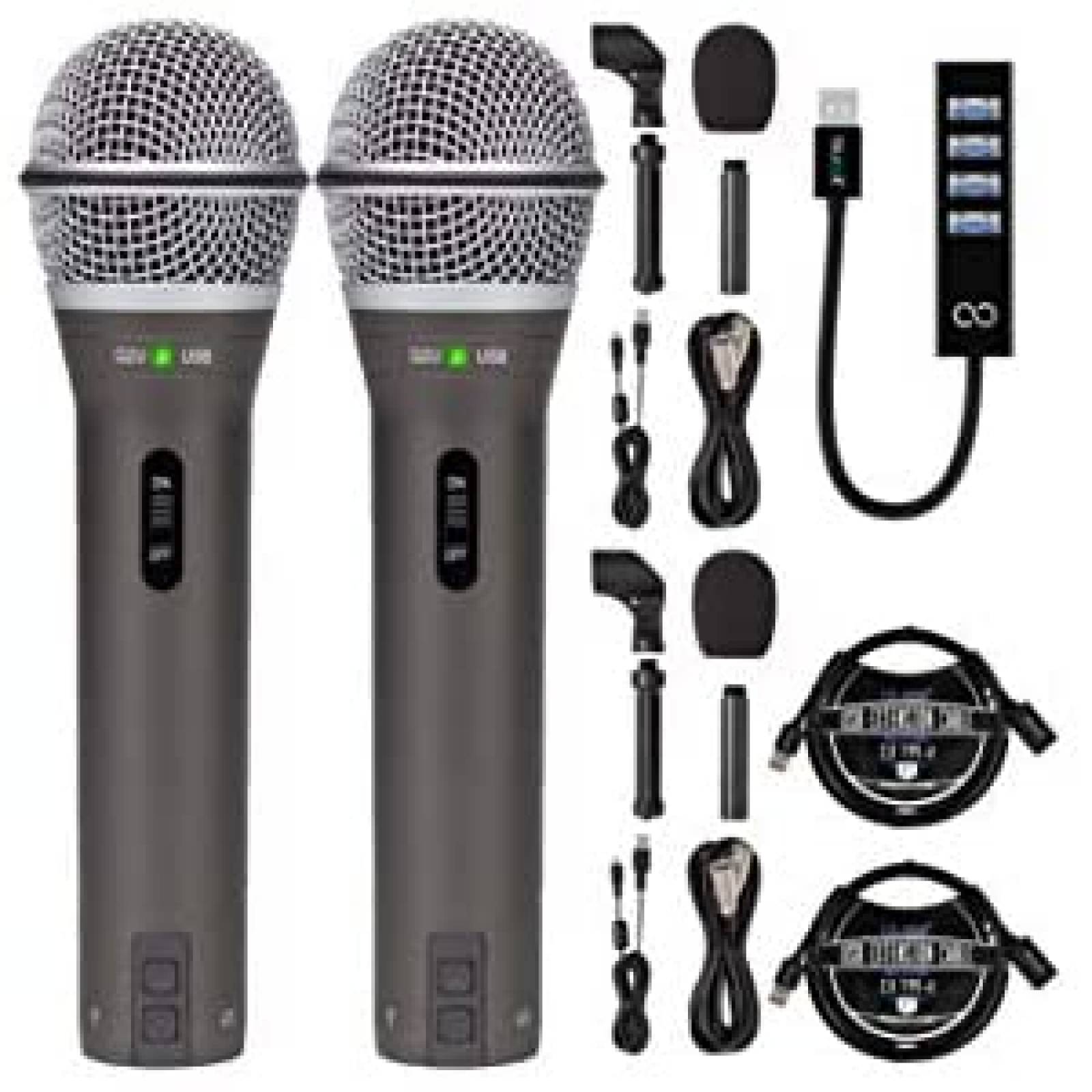 Micrófonos Samson Q2U 2 Pzs USB XLR con Accesorios -Gris 