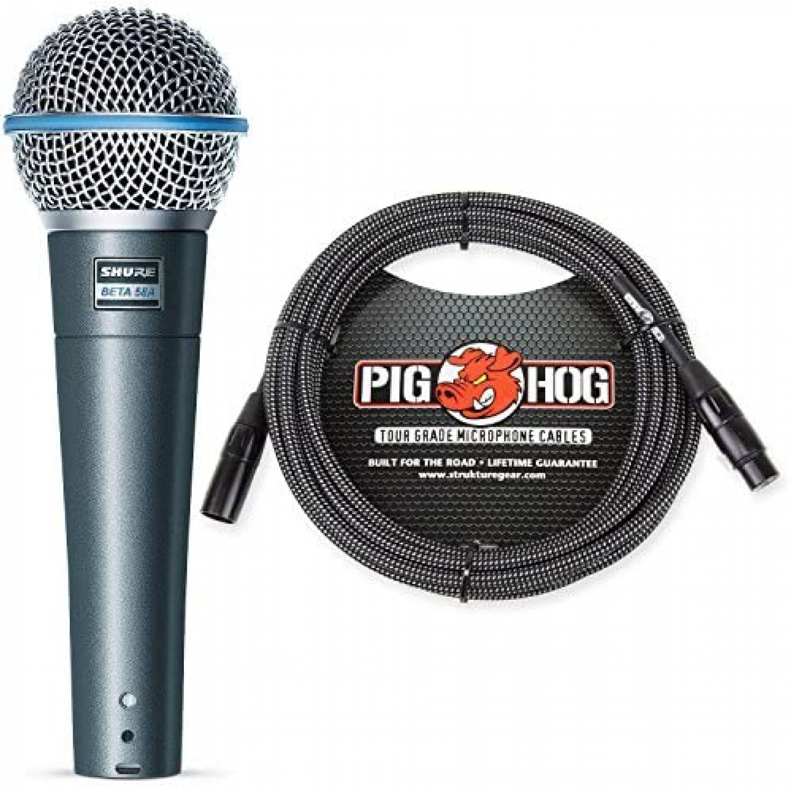 Microfono Shure Beta 58A Pig Hog cable de micrófono -Negro 