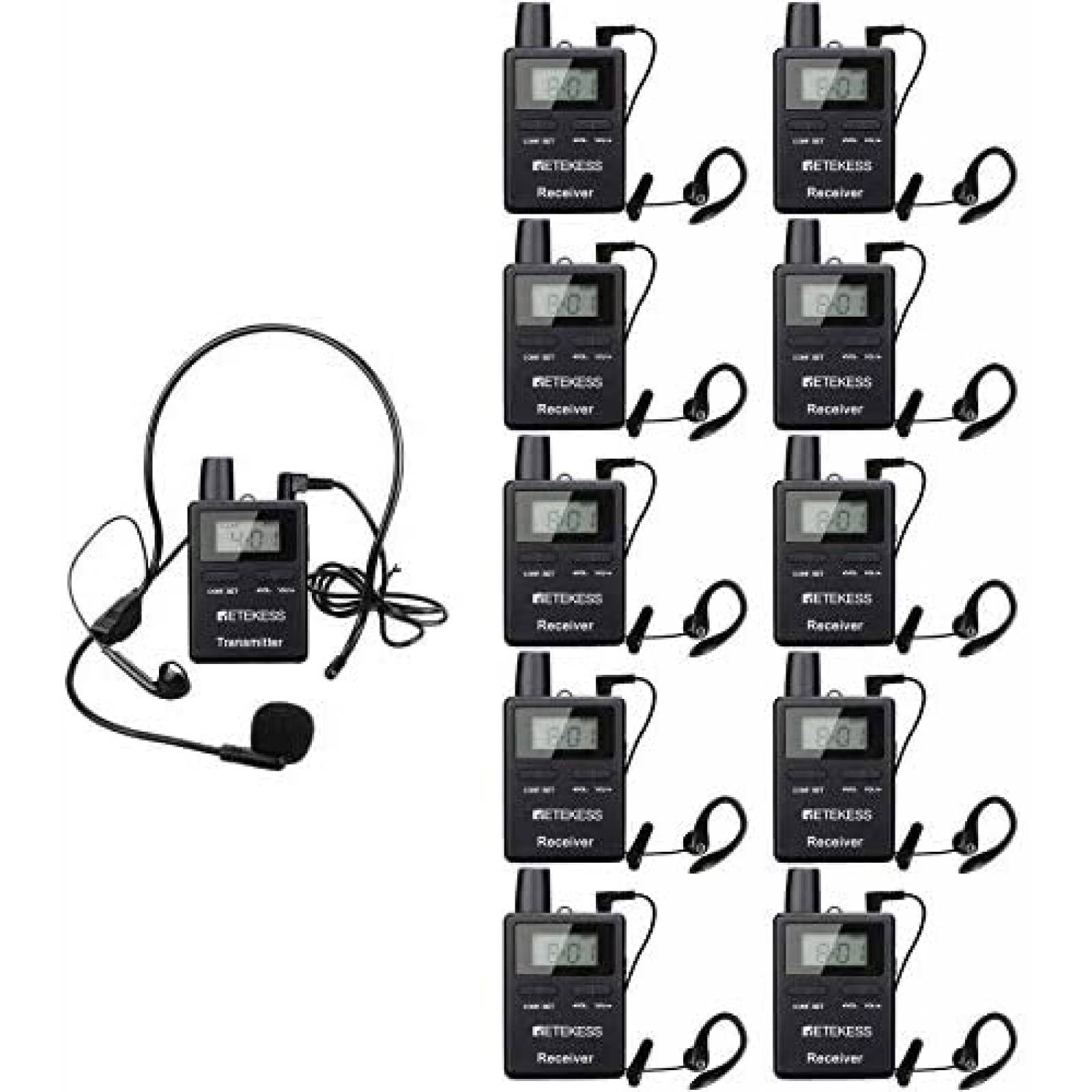 Kit de Comunicación Retekess 1 Transmisor y 10 Receptores 