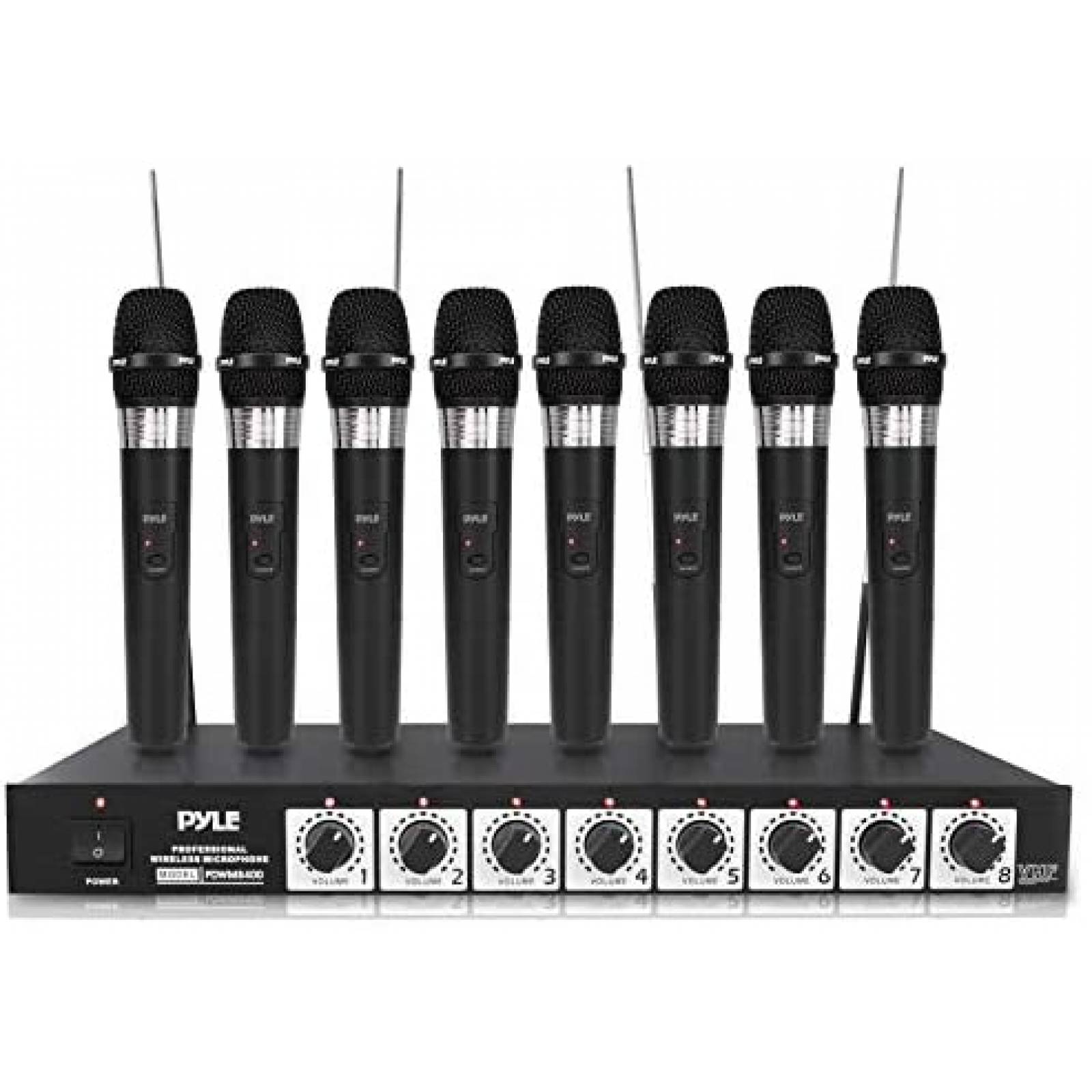 Receptor Pyle VHF Con 8 Micrófonos inalámbricos -Negro
