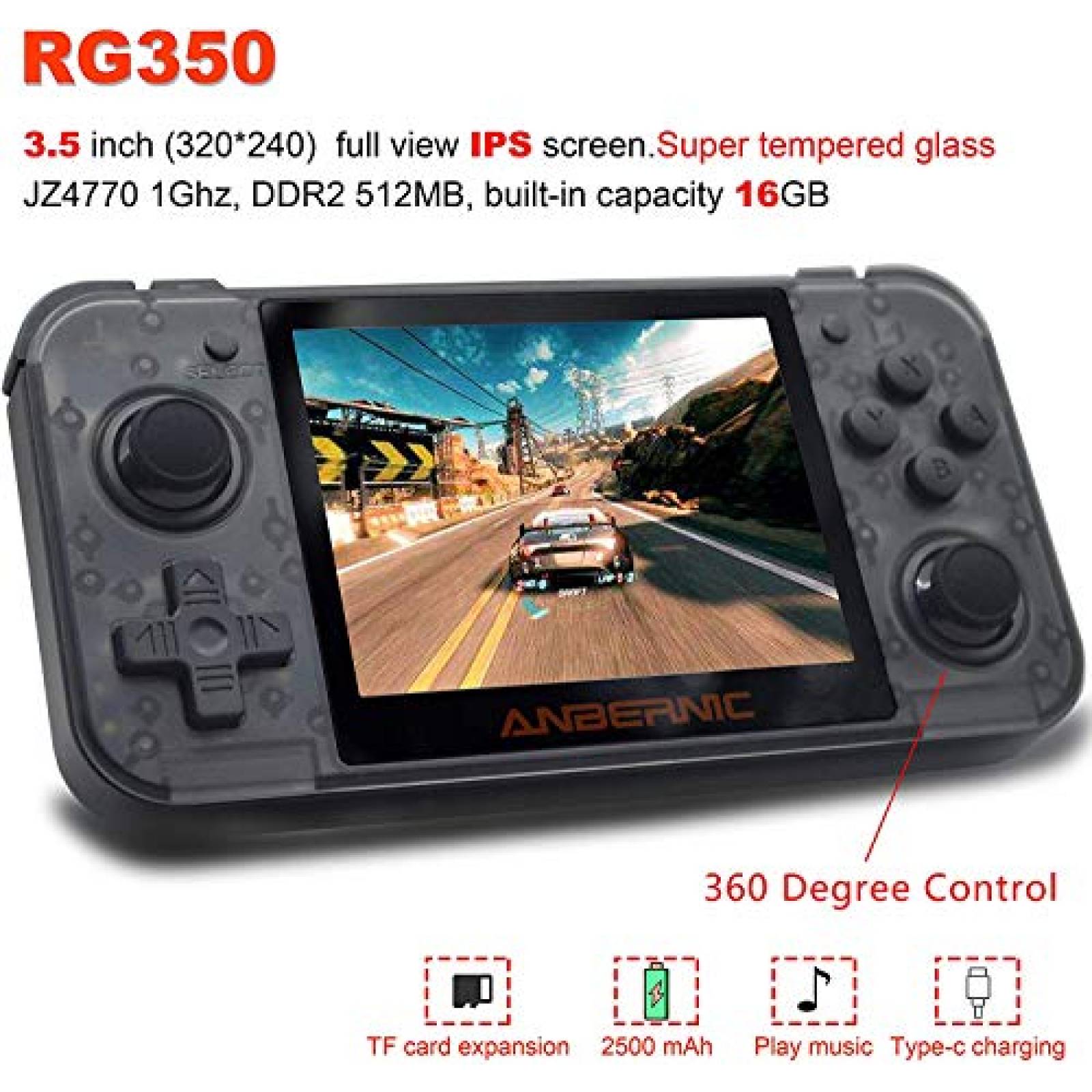 Consola Gamer MJKJ RG350 Retro de Mano -Trasnp Negro 