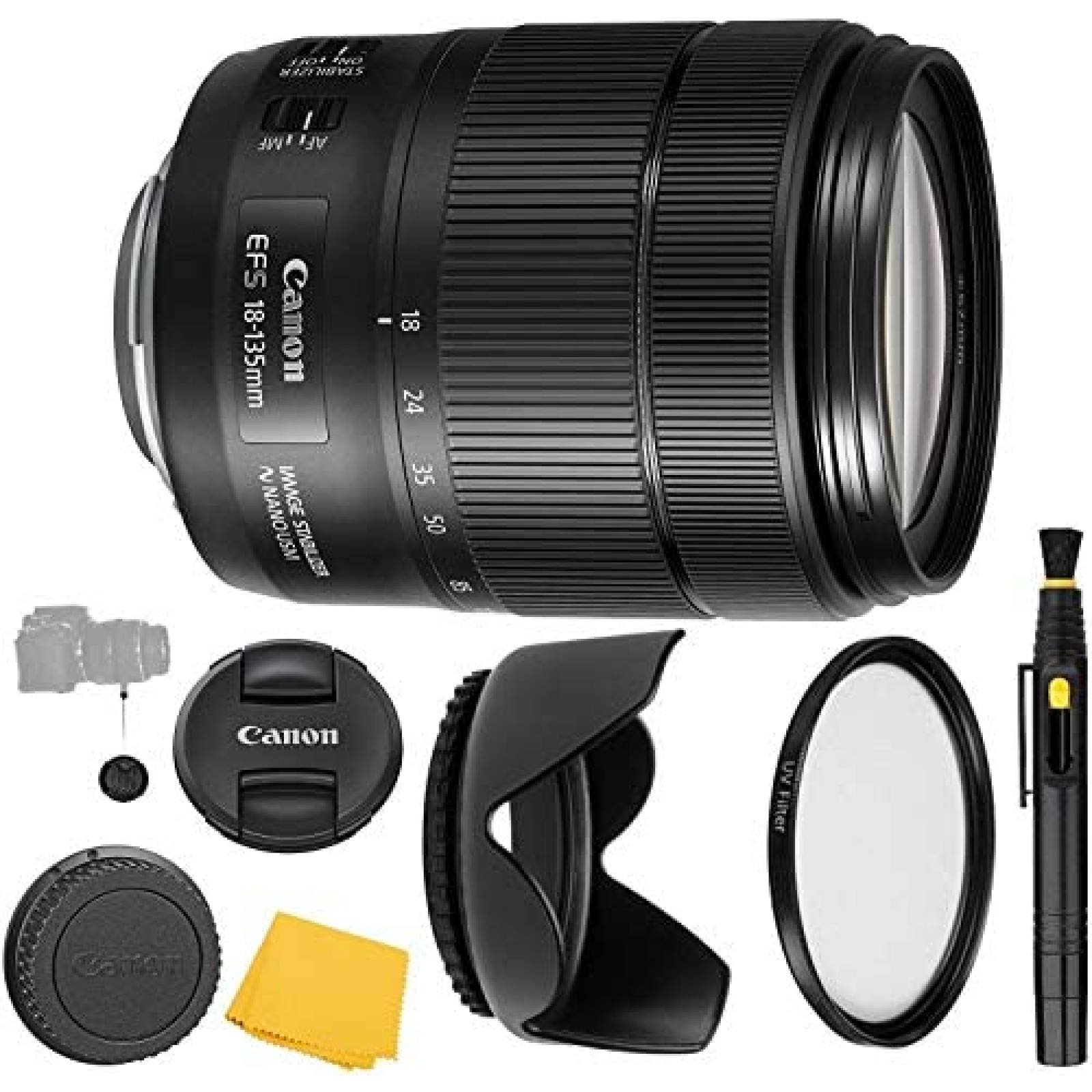 Lente para Cámara Canon EF-S 18-135mm con Accesorios -Negro 