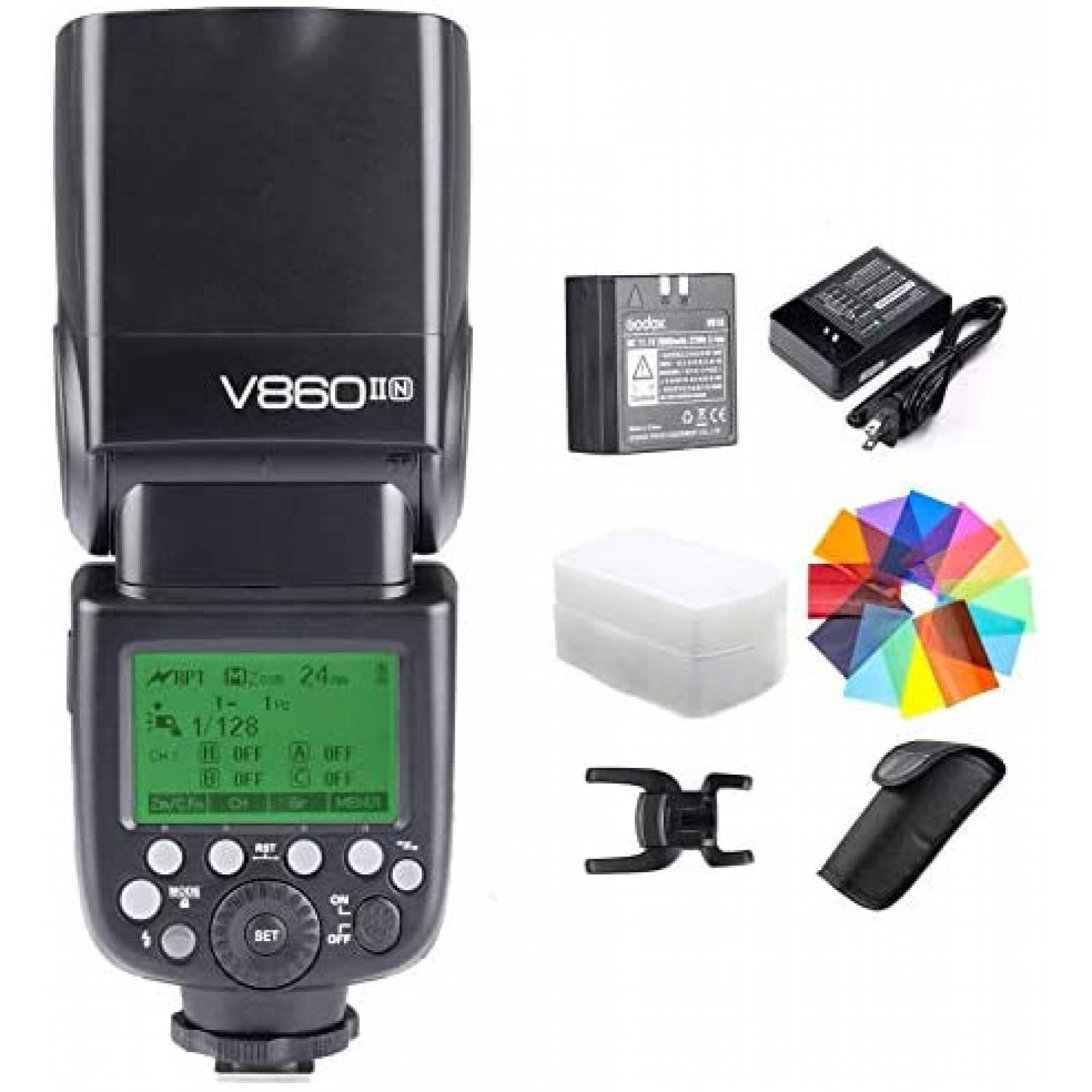 Flash Fotográfico Godox V860II-N 2.4G con Accesorios -Negro