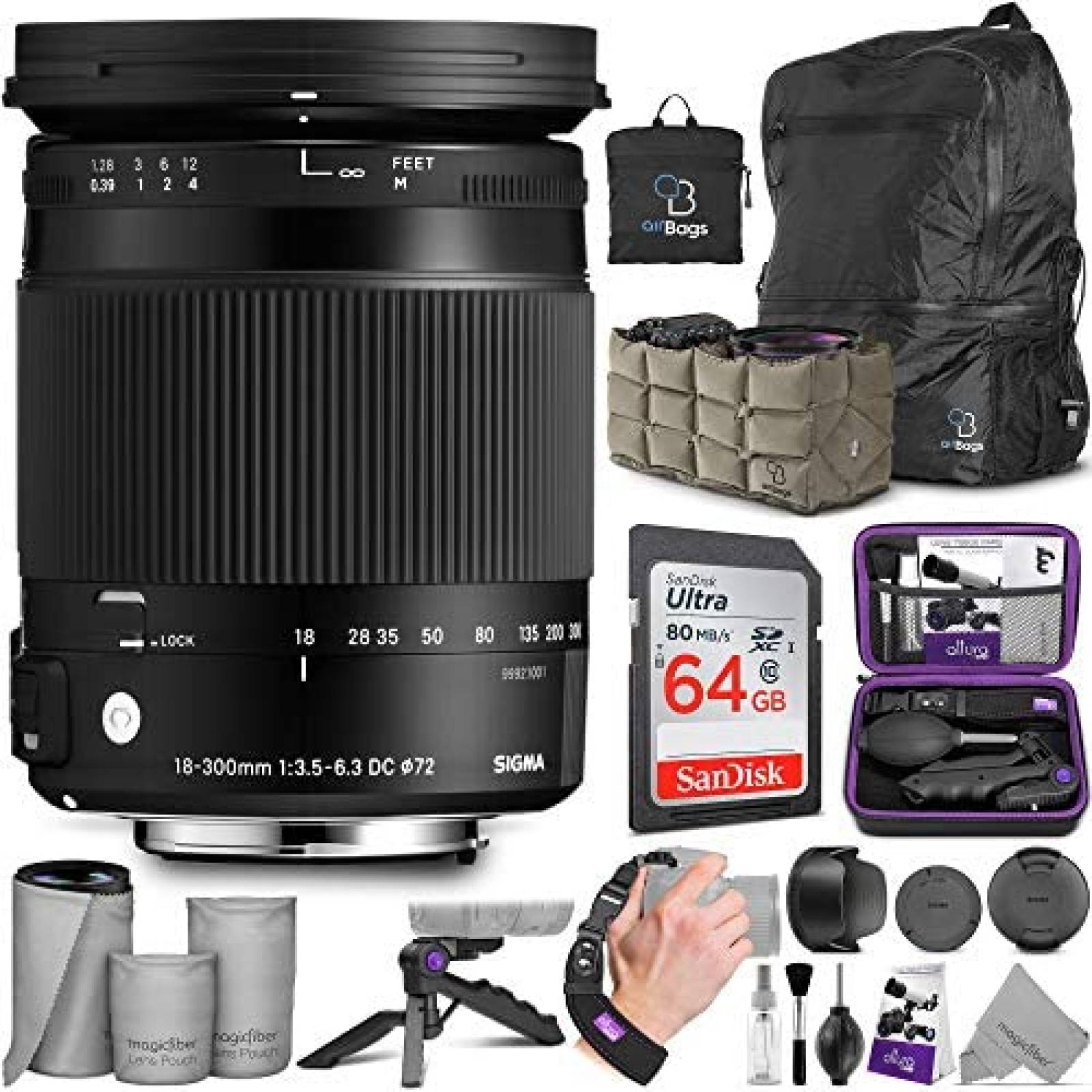 Lente para Cámara Sigma 18-300mm y Accesorios -Negro 