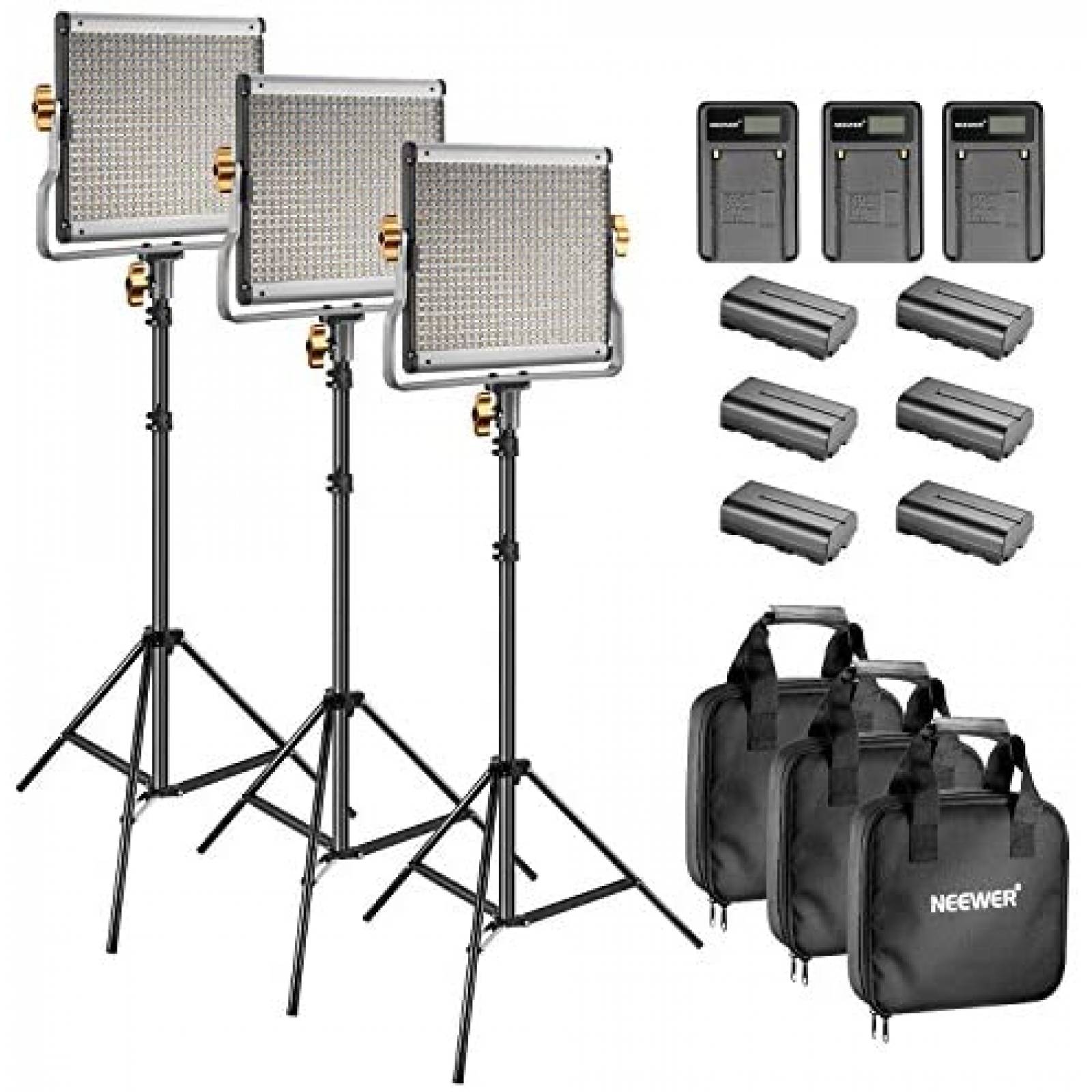 Kit Iluminación Neewer 3 Uds LED 480 Bicolor con Cargador 