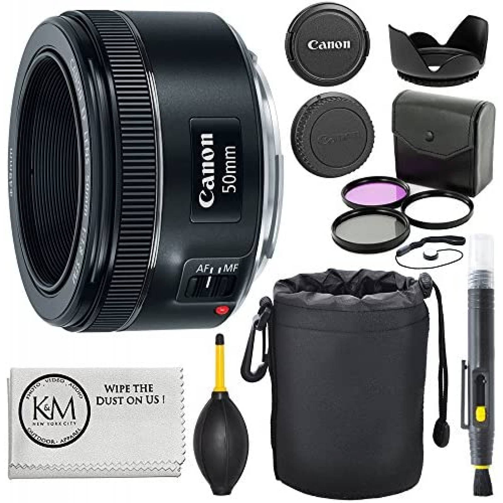 Lente y Kit Canon 50mm f/1.8 STM Filtros Protector -Negro 