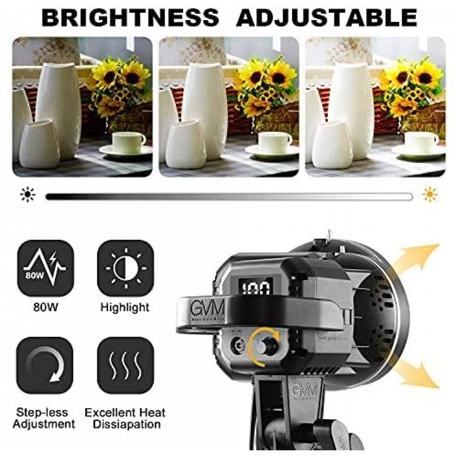 Kit de iluminacion Softbox GVM VC-P80S2 de fotografia -Negro