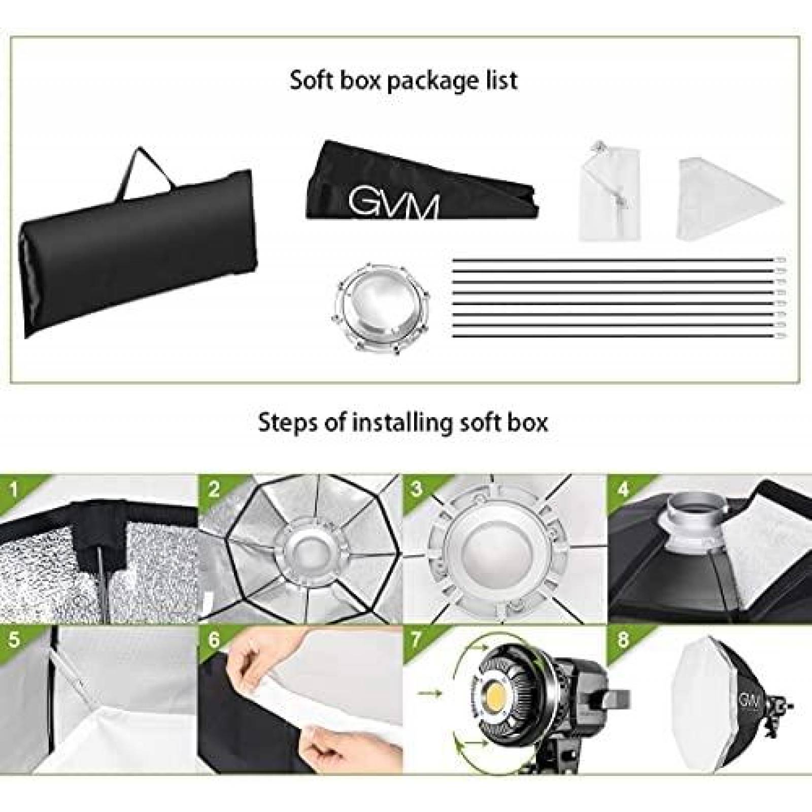 Kit de iluminacion Softbox GVM VC-P80S2 de fotografia -Negro