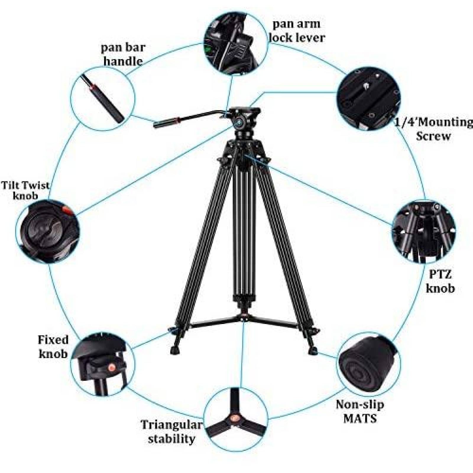 Tripie para Camara Profesional COMAN KX3636 74'' -Negro