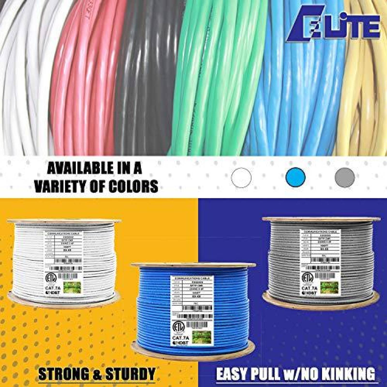 Cable Ethernet Elite CAT7A 1000ft 23AWG 1000MHz -Azul