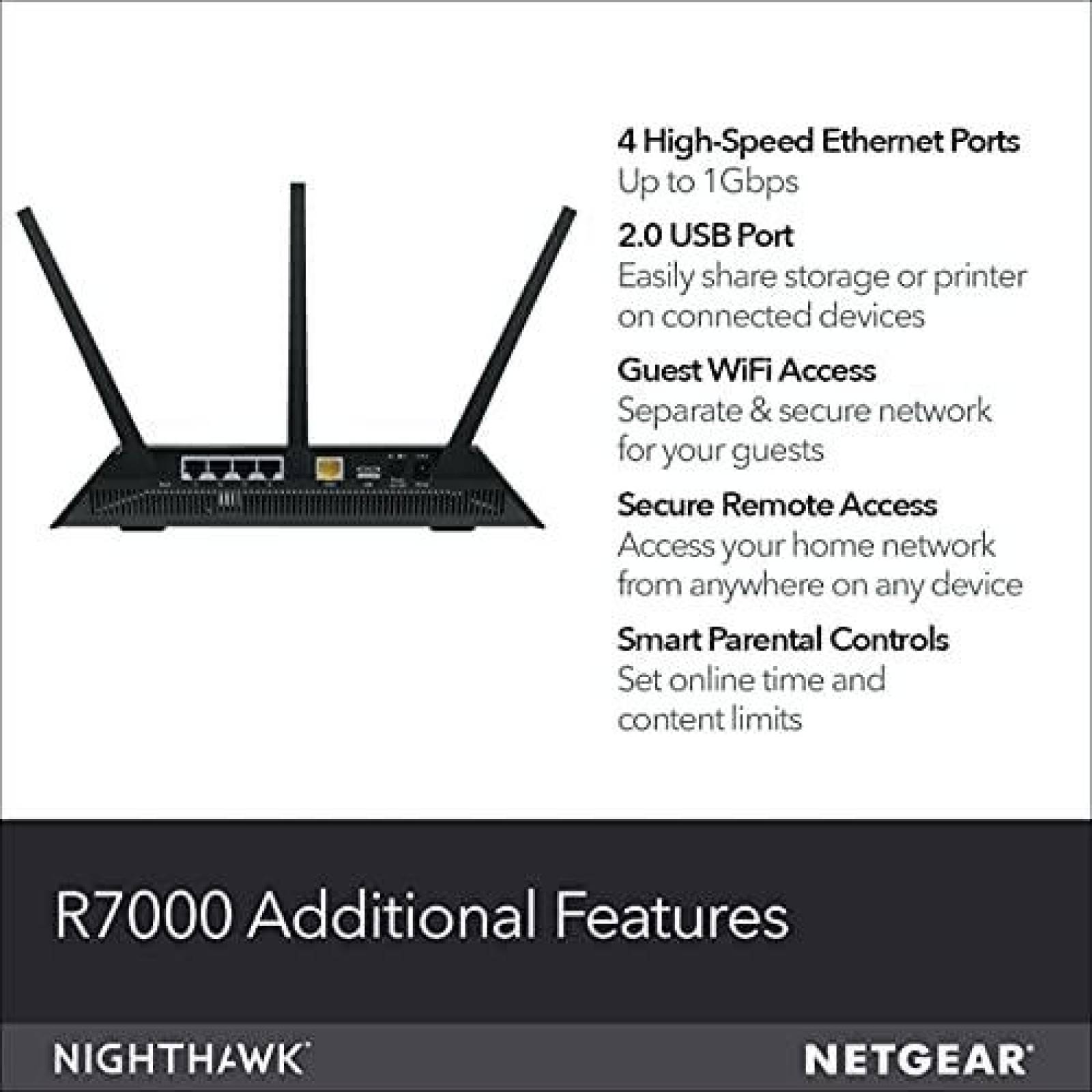 Router NETGEAR R7000-100NAS Inalambrico 1900 Mbps -Negro