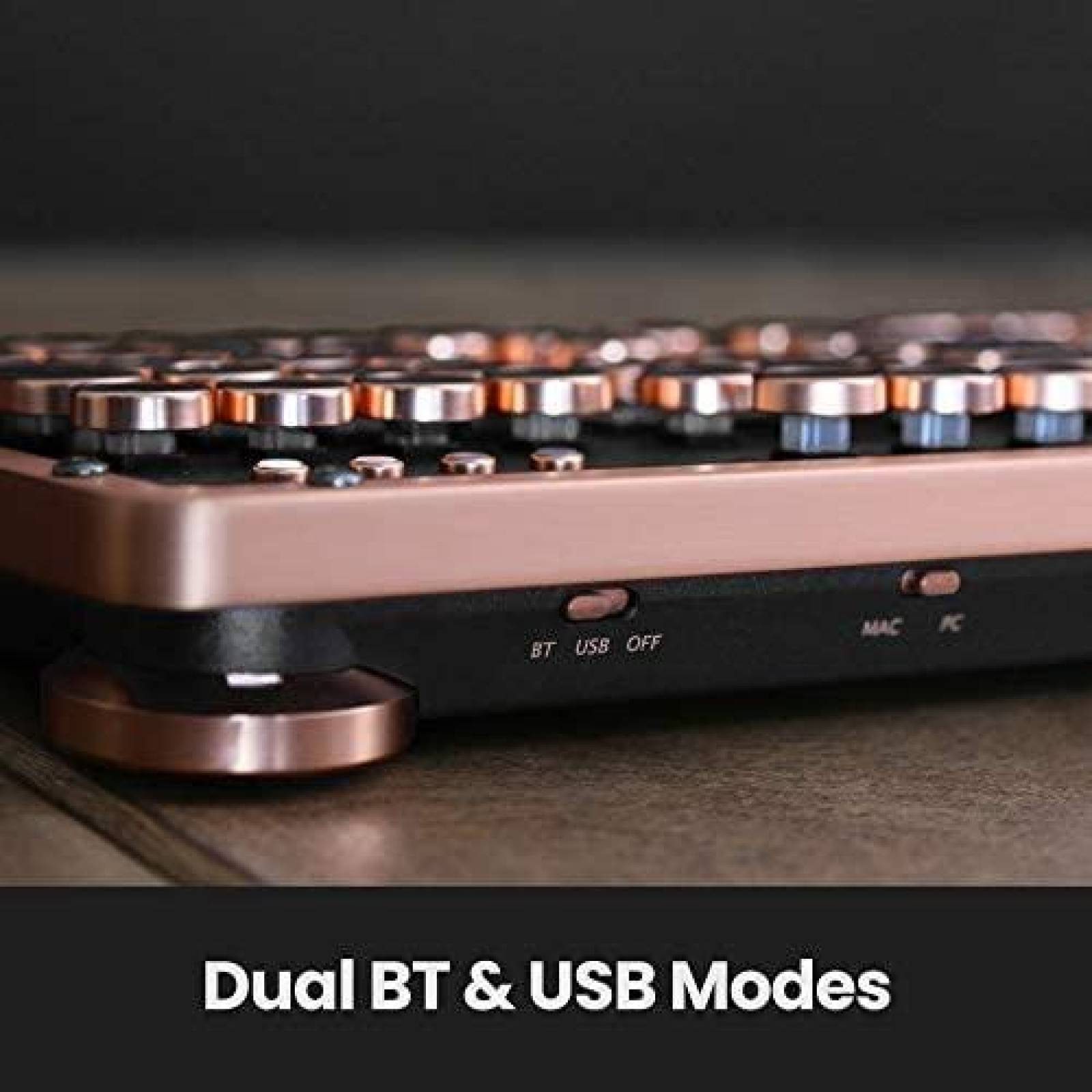 Teclado Azio Retro Bluetooth + USB Mecanico -Cafe