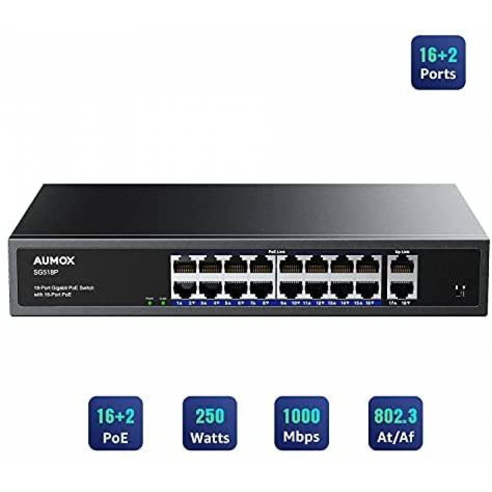 Switch no administrado de red Aumox SG518P de 18 puertos