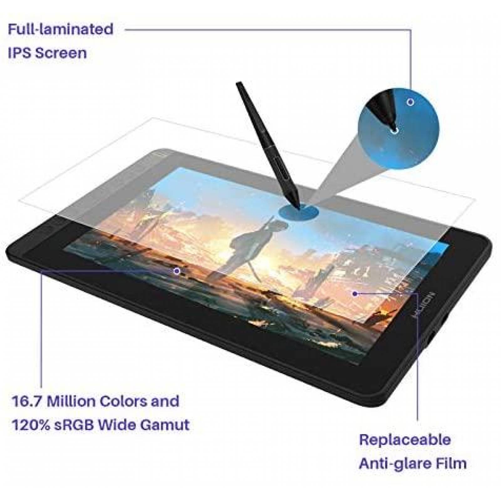 Tablet De Dibujo HUION Kamvas 12 11.6'' 8 Teclas Mas Lapiz