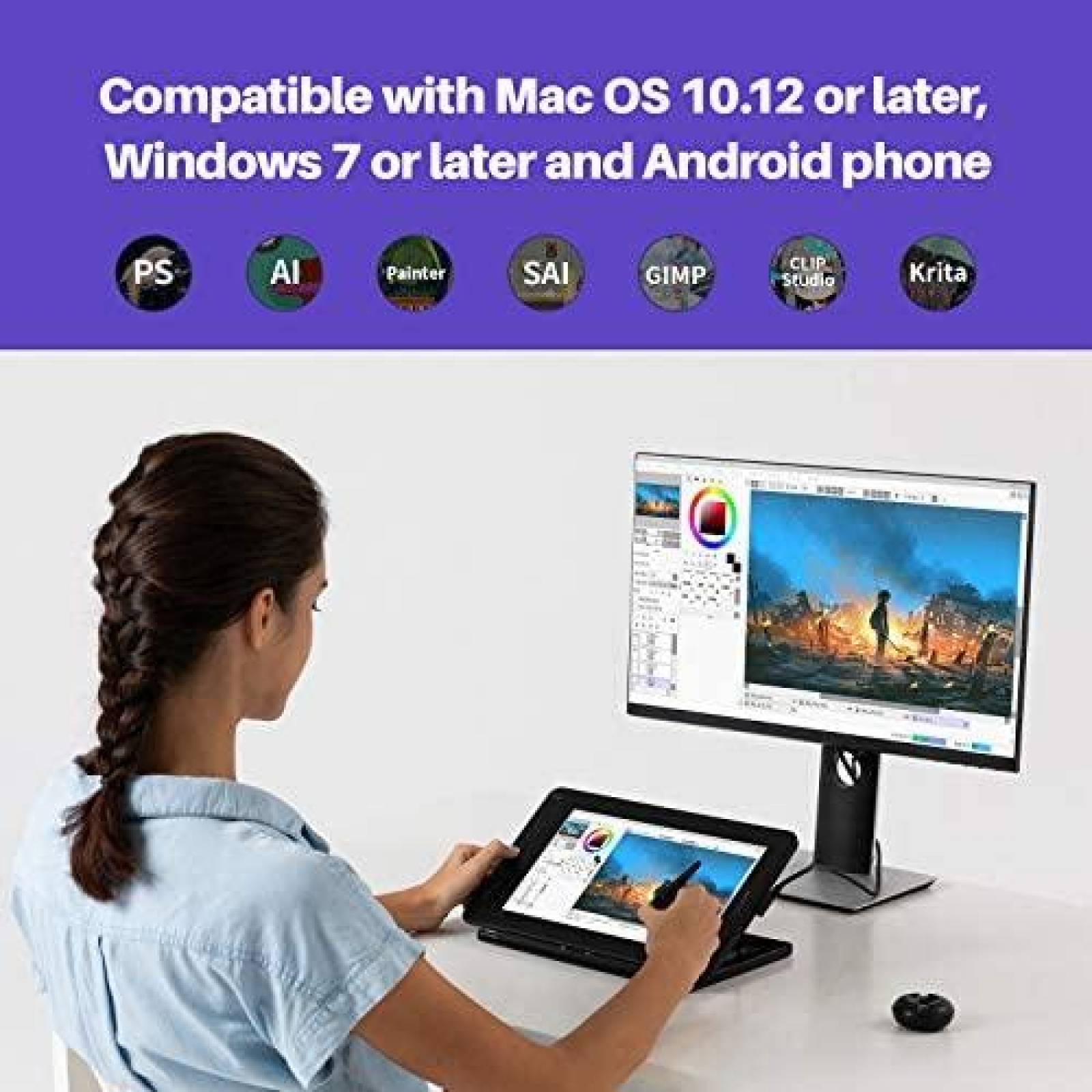 Tablet De Dibujo HUION Kamvas 12 11.6'' 8 Teclas Mas Lapiz