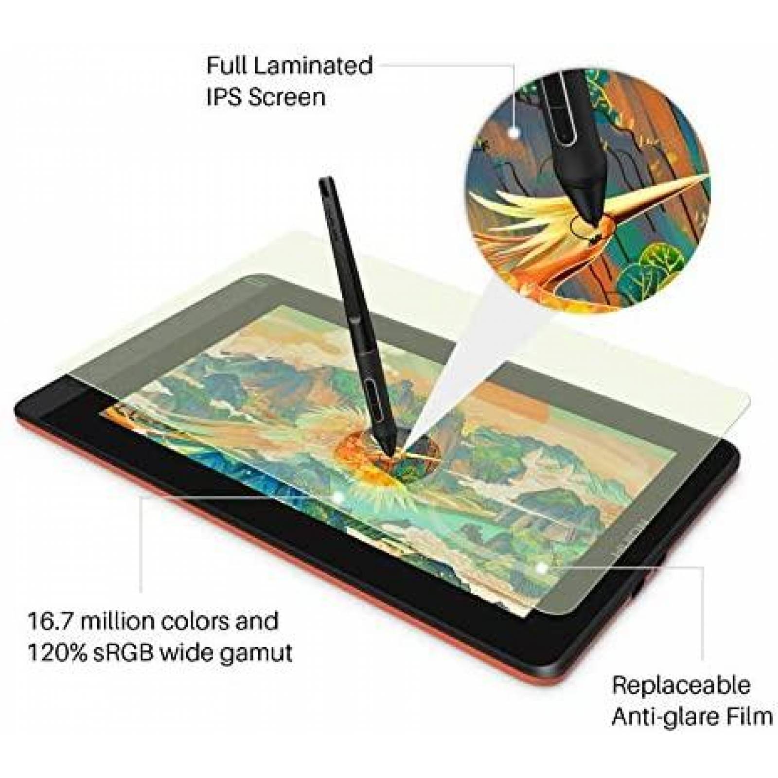 Tablet de Dibujo HUION Kamvas 12 2021 Conectividad 3 en 1