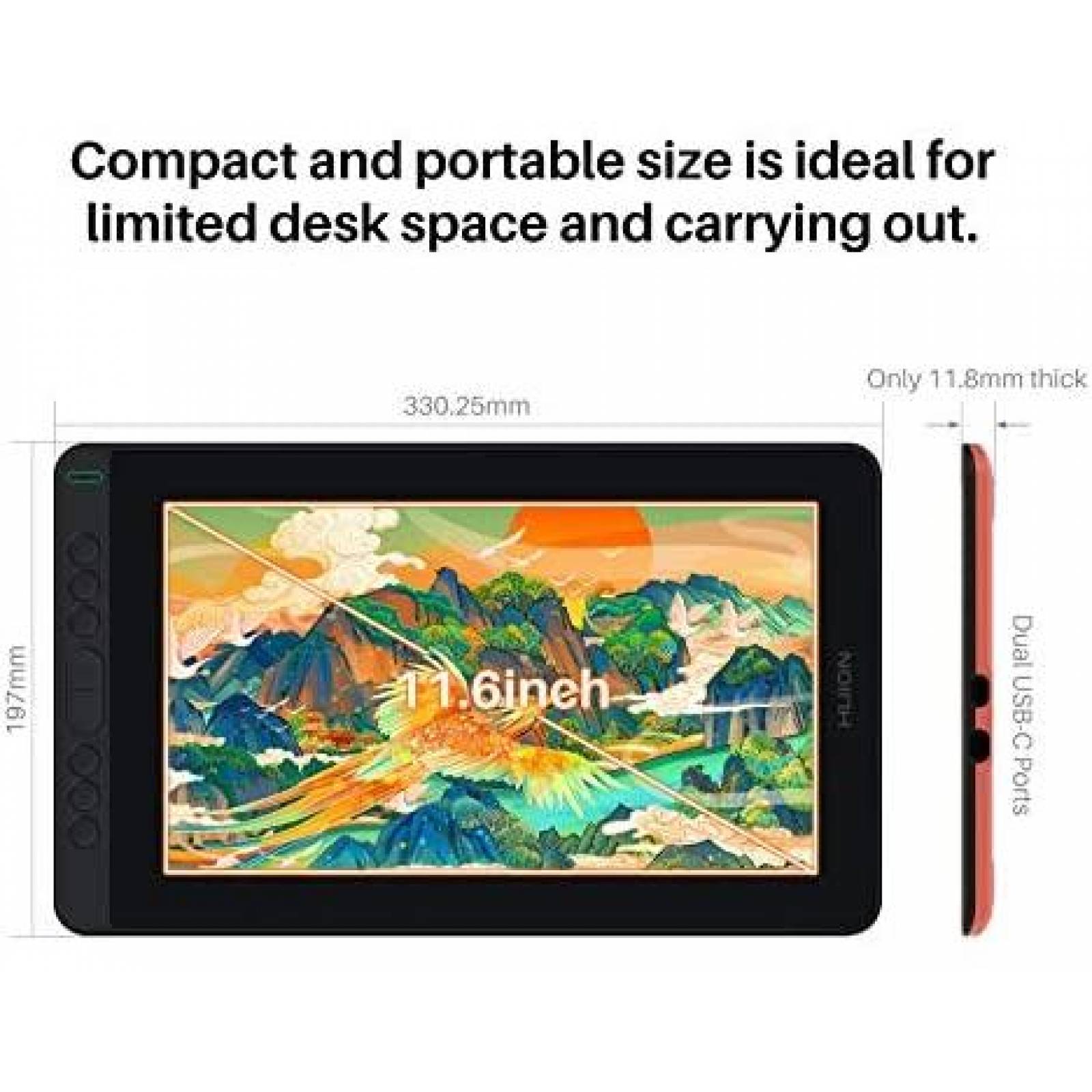 Tablet de Dibujo HUION Kamvas 12 2021 Conectividad 3 en 1