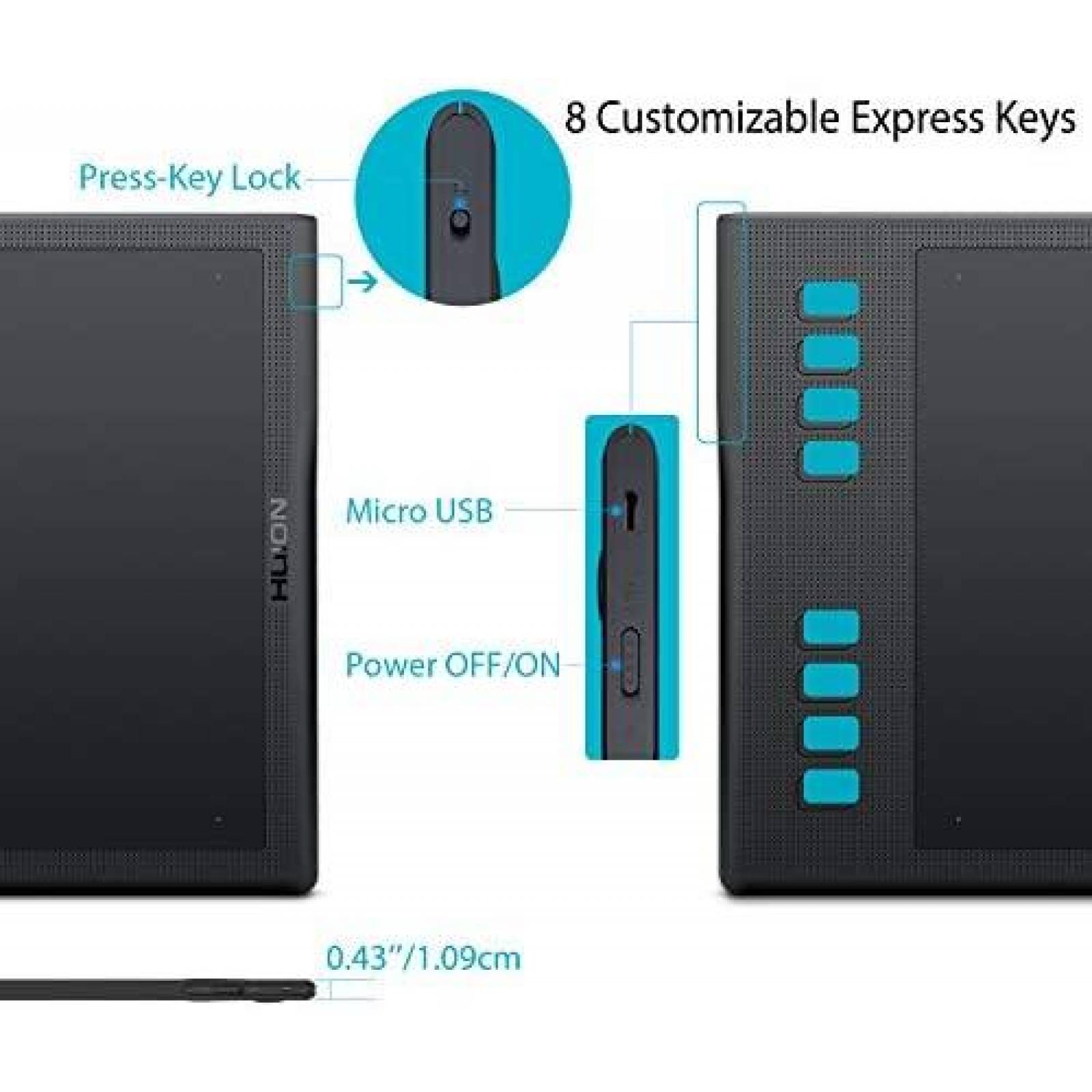 Tablet de Dibujo Huion Inspiroy Q11K V2 USB Win7 -Negro